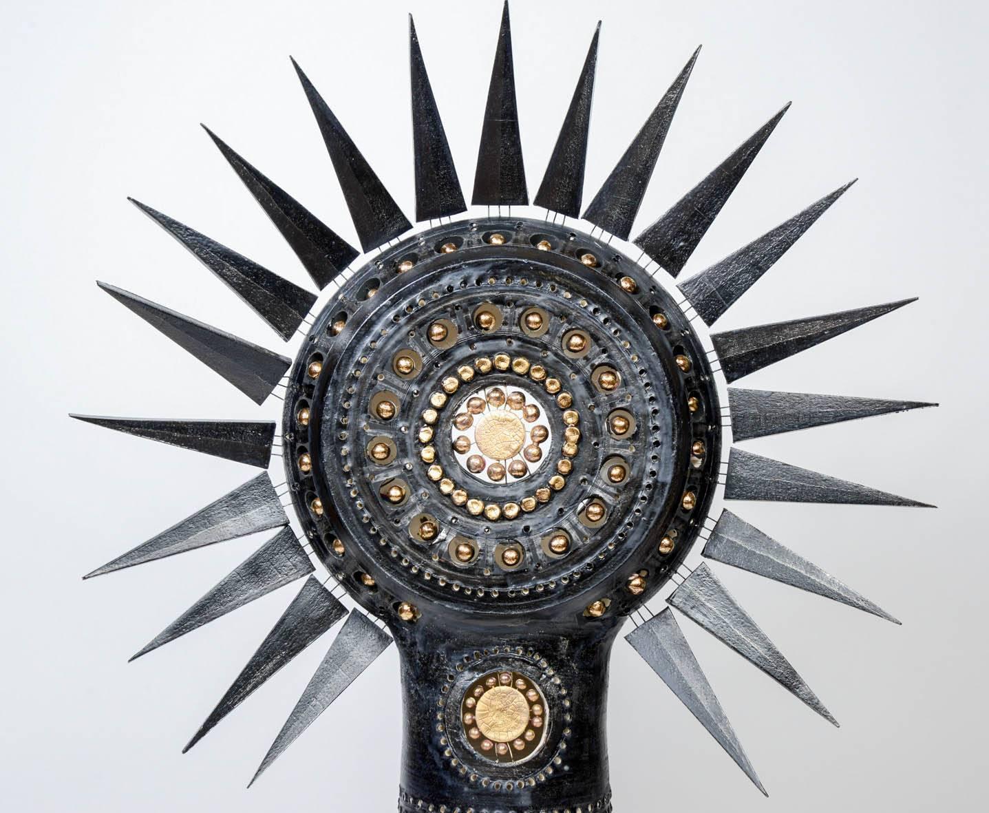 French Black Sunshine Ceramic Table Lamp by Georges Pelletier