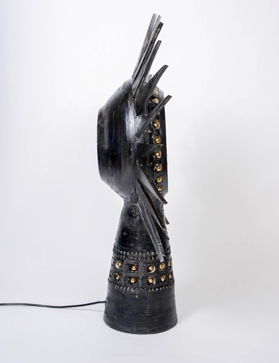 Late 20th Century Black Sunshine Ceramic Table Lamp by Georges Pelletier