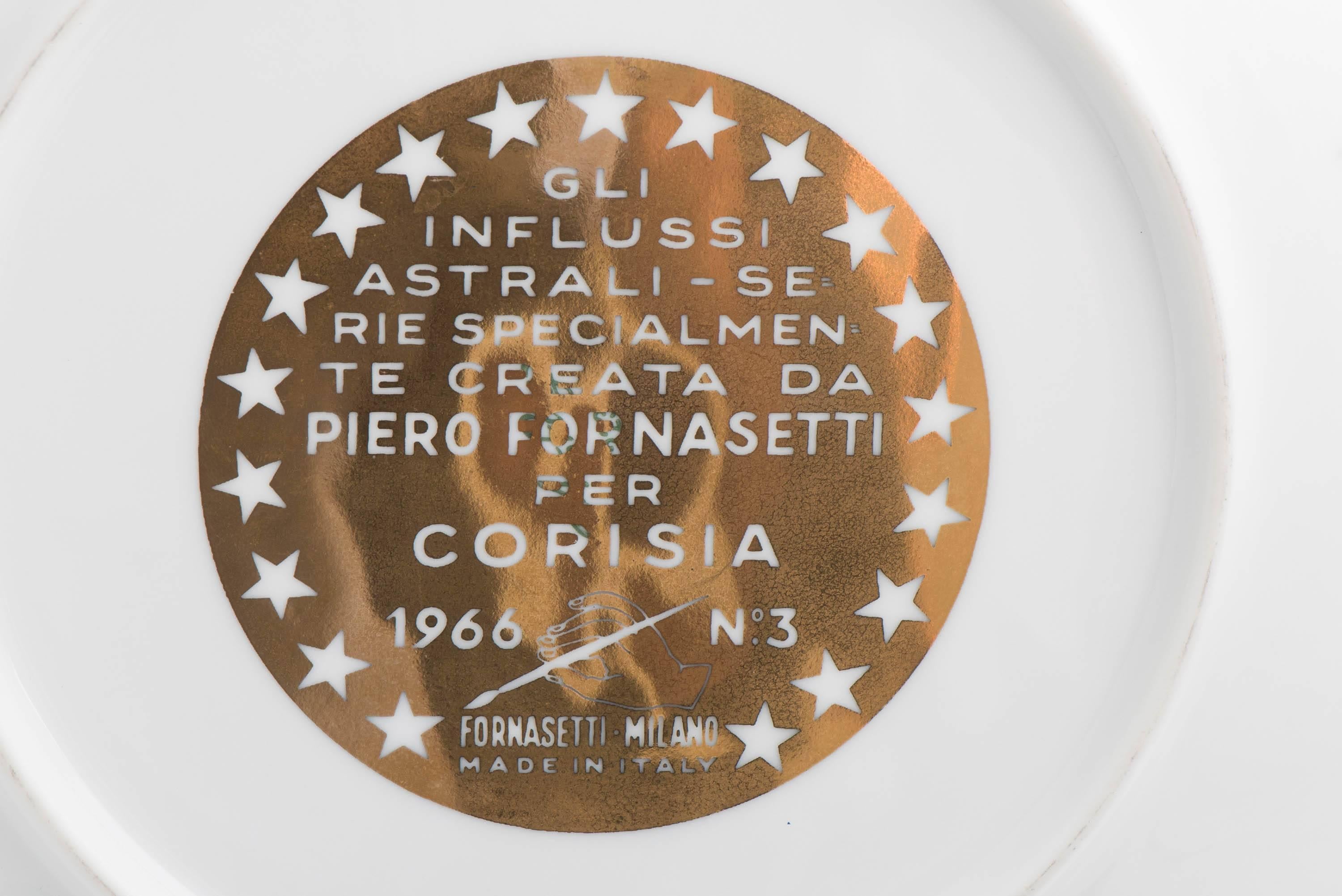 Mid-20th Century Piero Fornasetti porcelain horoscope plate no 3 Aquarius, Italy 1966