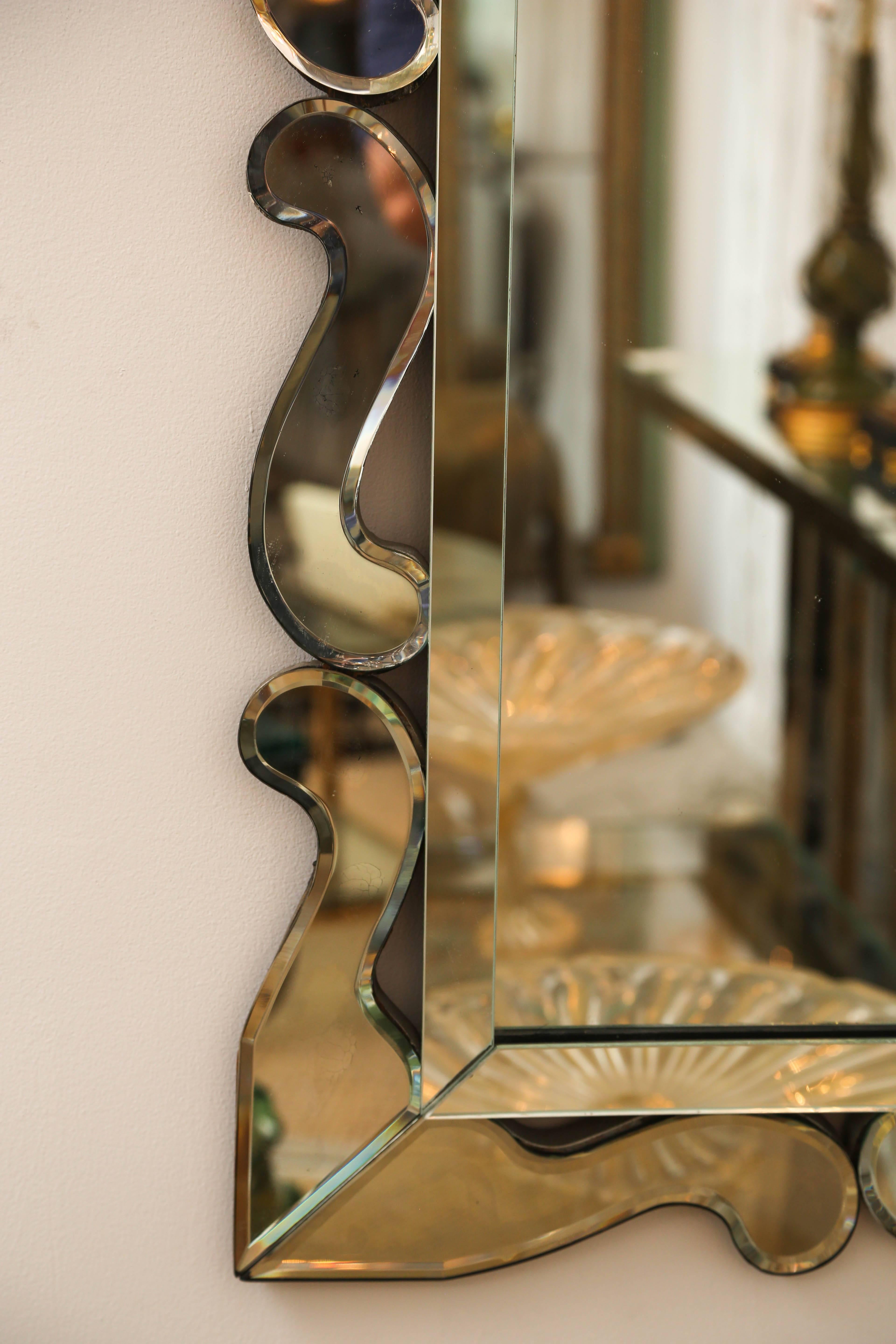 20th Century Art Deco Scalloped Mirrored Mirror For Sale