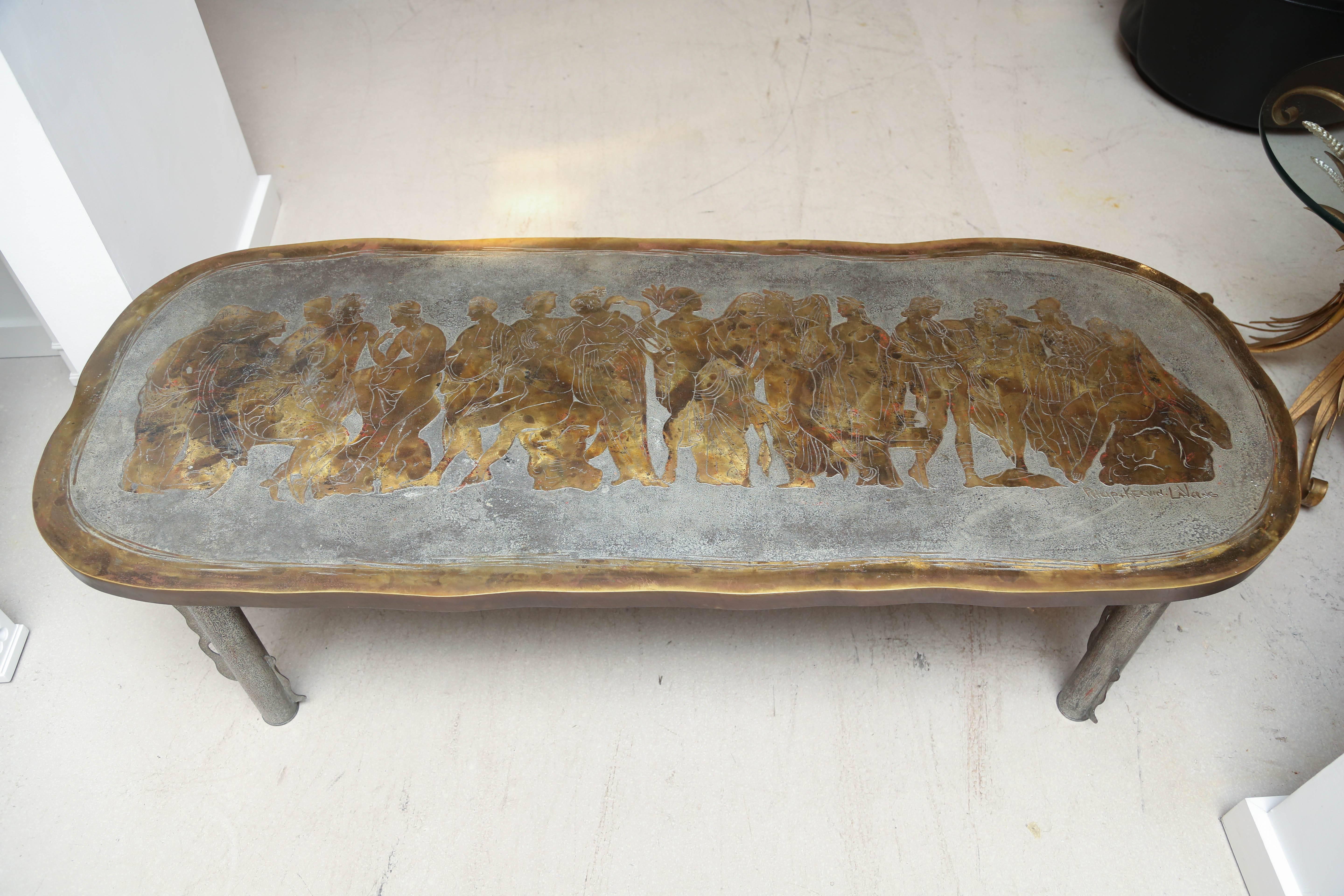 Mid-Century Modern Philip and Kelvin LaVerne Bronze Coffee Table 'Romanesque' For Sale