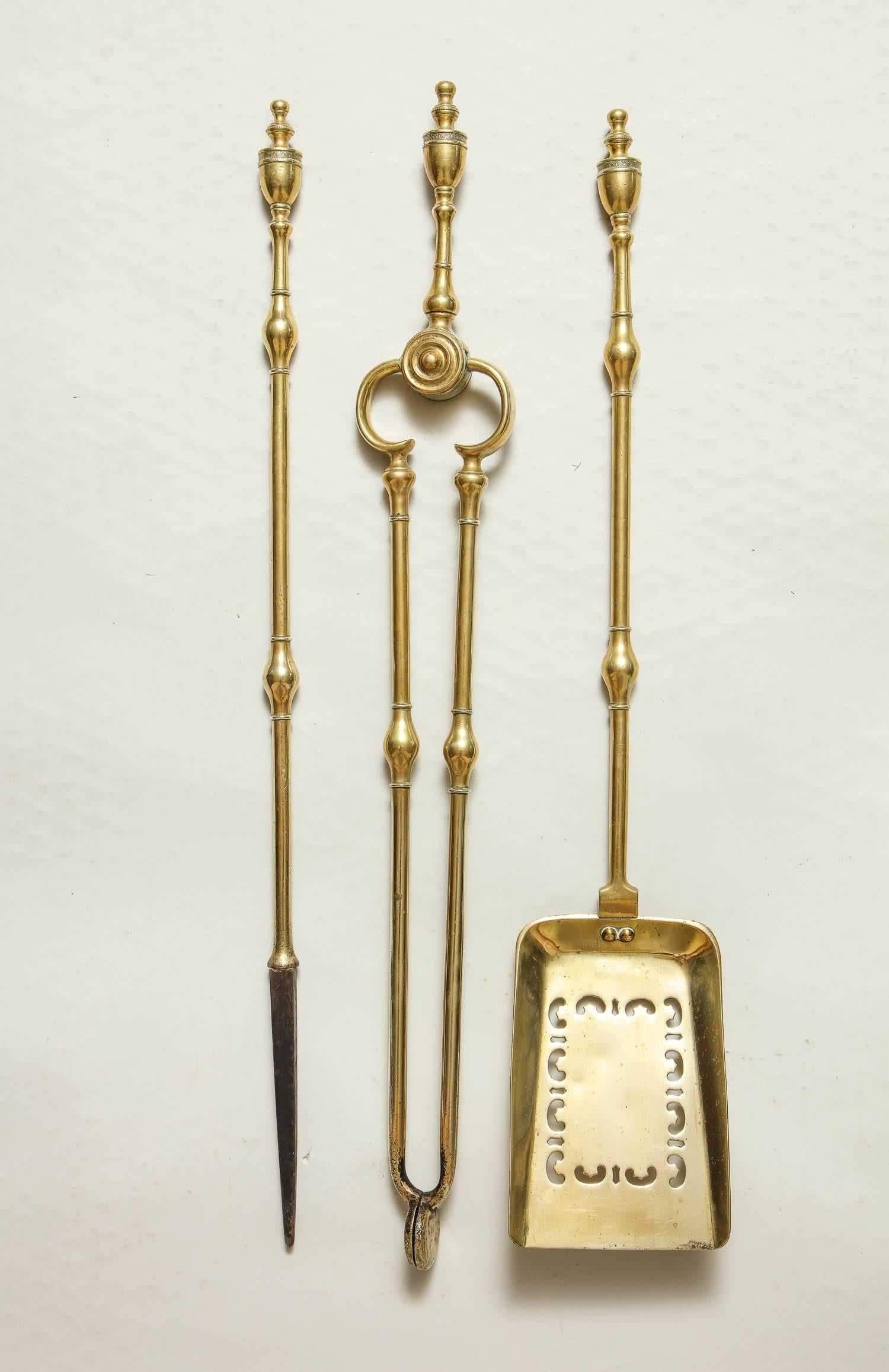 Adam Style Set of Georgian Brass Fire Tools