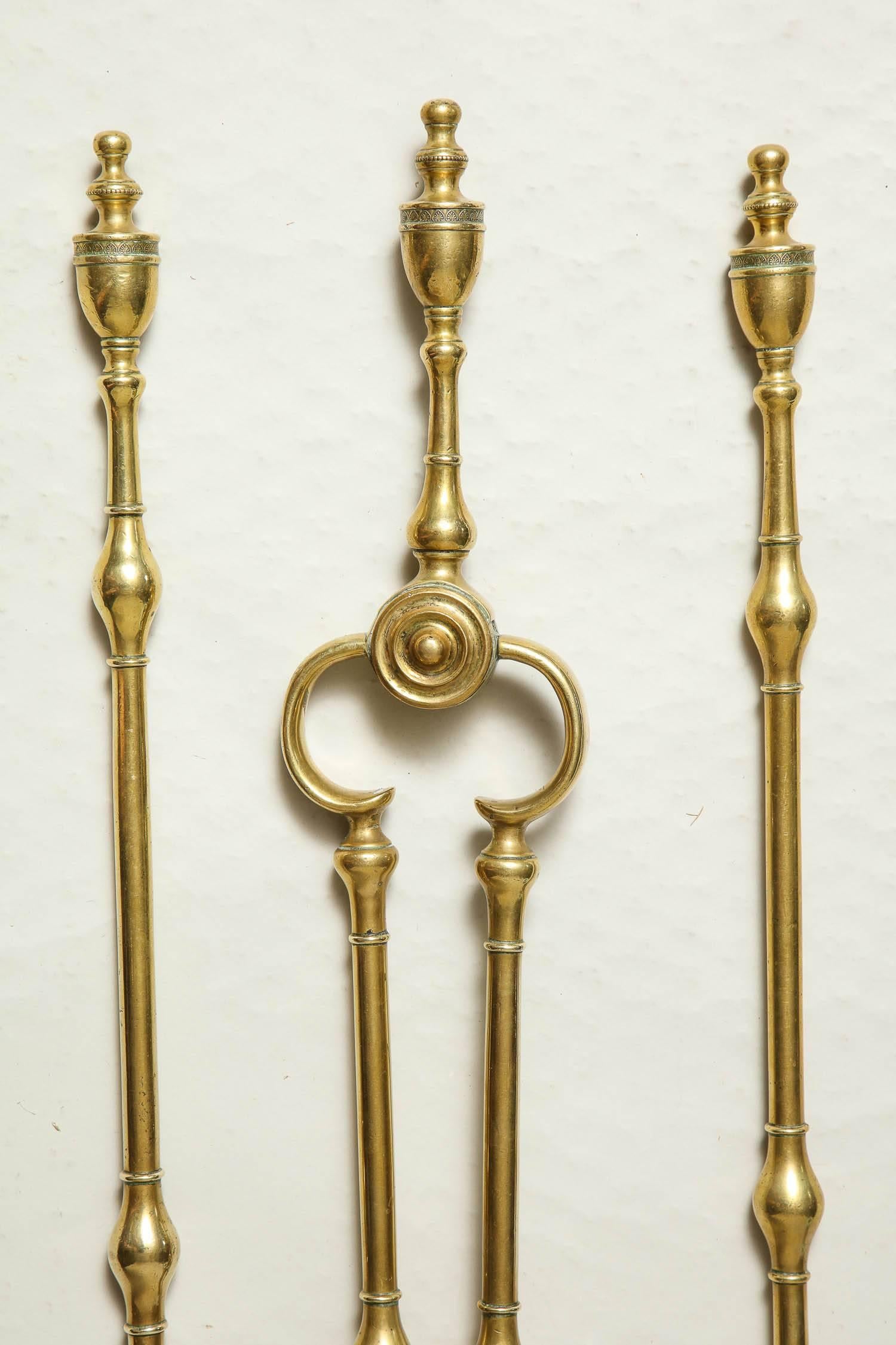 English Set of Georgian Brass Fire Tools
