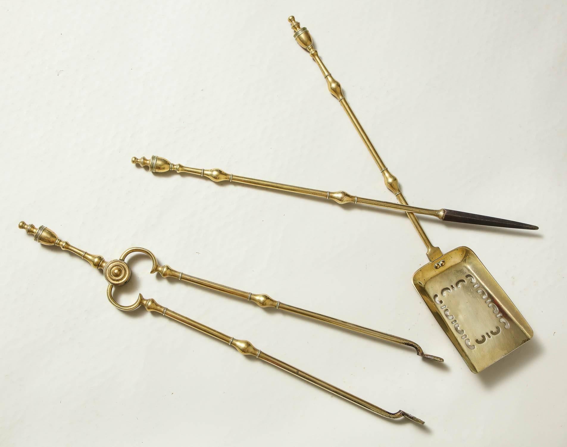 18th Century Set of Georgian Brass Fire Tools