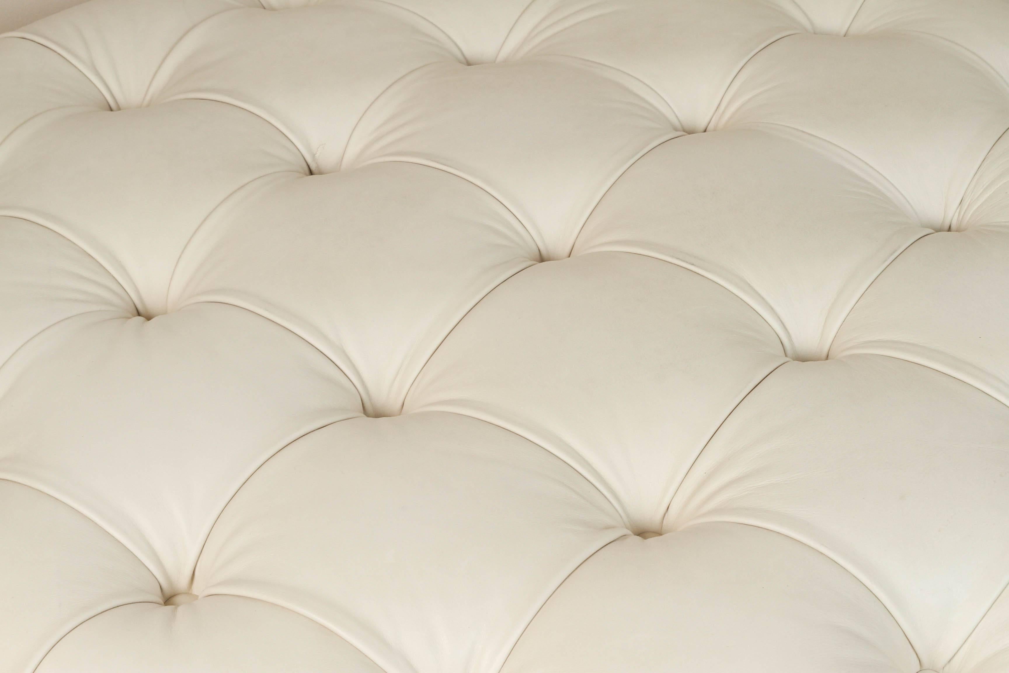 Mid-Century Modern Leather Tufted French, 1960s Ottoman For Sale