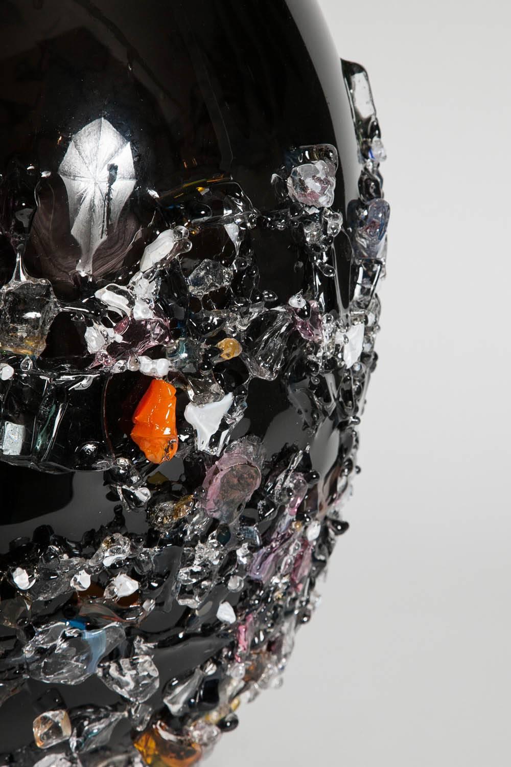 Contemporary Sakura VIV, a unique glass vase in black with mixed colours by Maarten Vrolijk