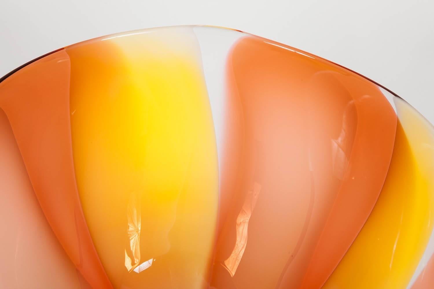 Hand-Crafted  Waves No 245, a unique glass bowl  in Yellow, Pink and Orange by Neil Wilkin  For Sale