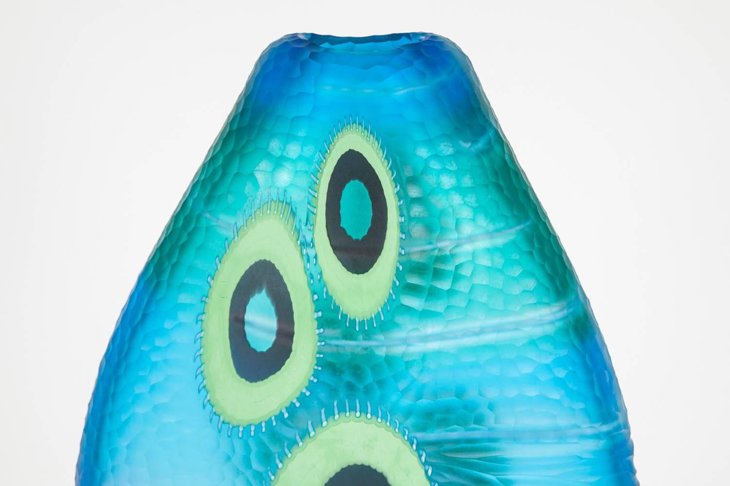 Eviva III is a contemporary handblown, sculpted glass vase with 'battuto' style cutting, in mint, aubergine, blue and turquoise, created by the Italian bothers and artists, Mattia and Marco Salvadore.

Mattia and Marco Salvadore began working