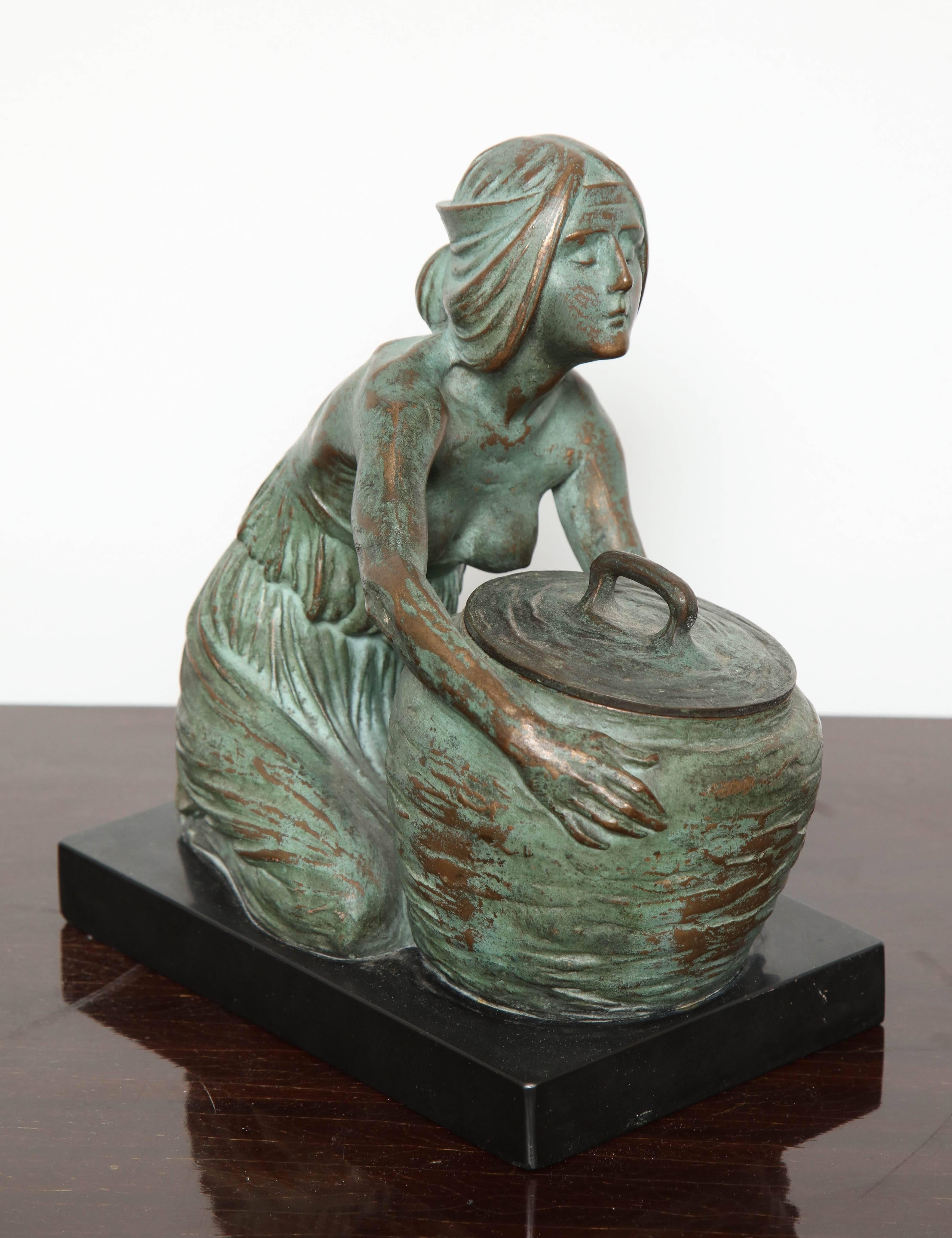 Early 20th Century Large Bronze Inkwell by Gustav Gurschner