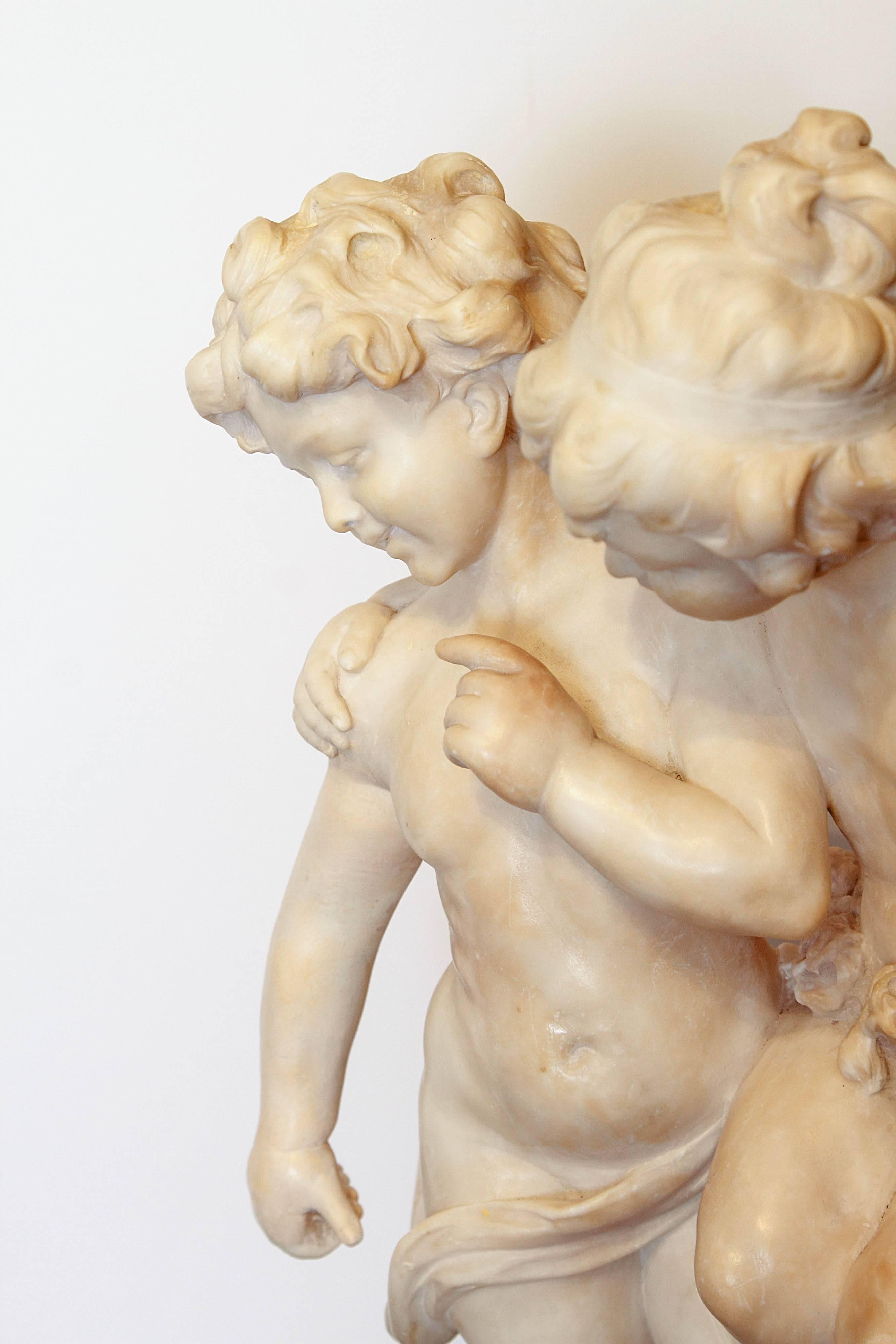 19th Century Italian Marble Sculpture of Two Children Sitting on a Wall 3