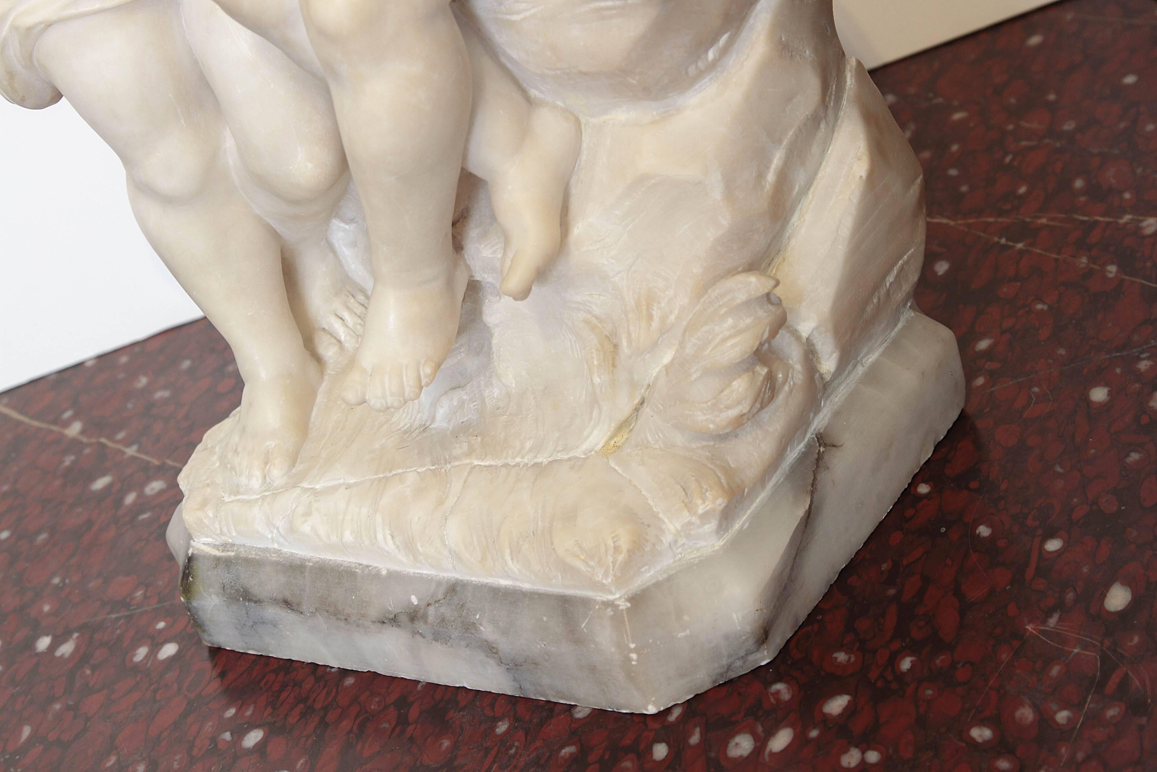 19th Century Italian Marble Sculpture of Two Children Sitting on a Wall 4