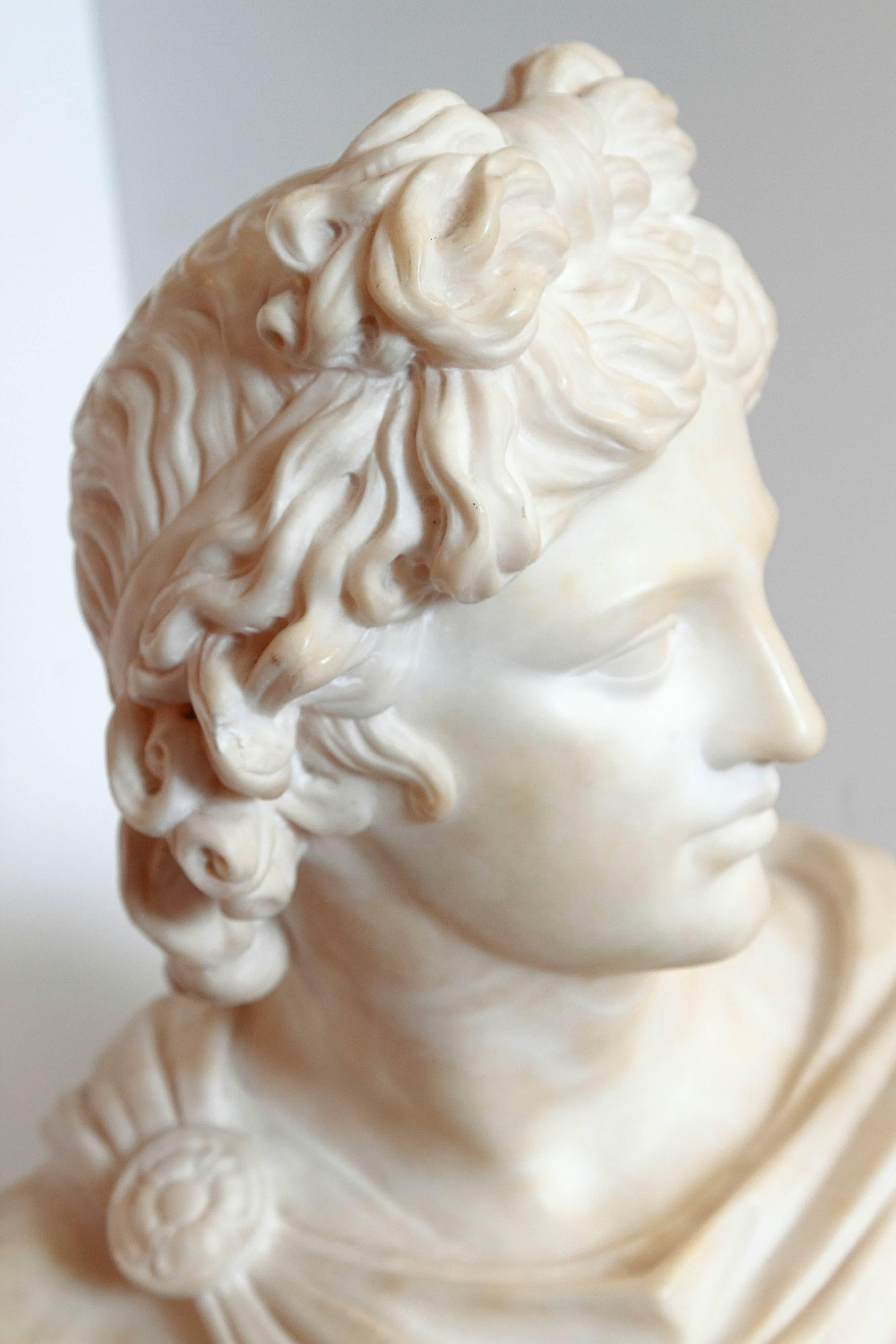 19th Century, Italian Alabaster Bust of Apollo Belvedere by O. Scheggi 3