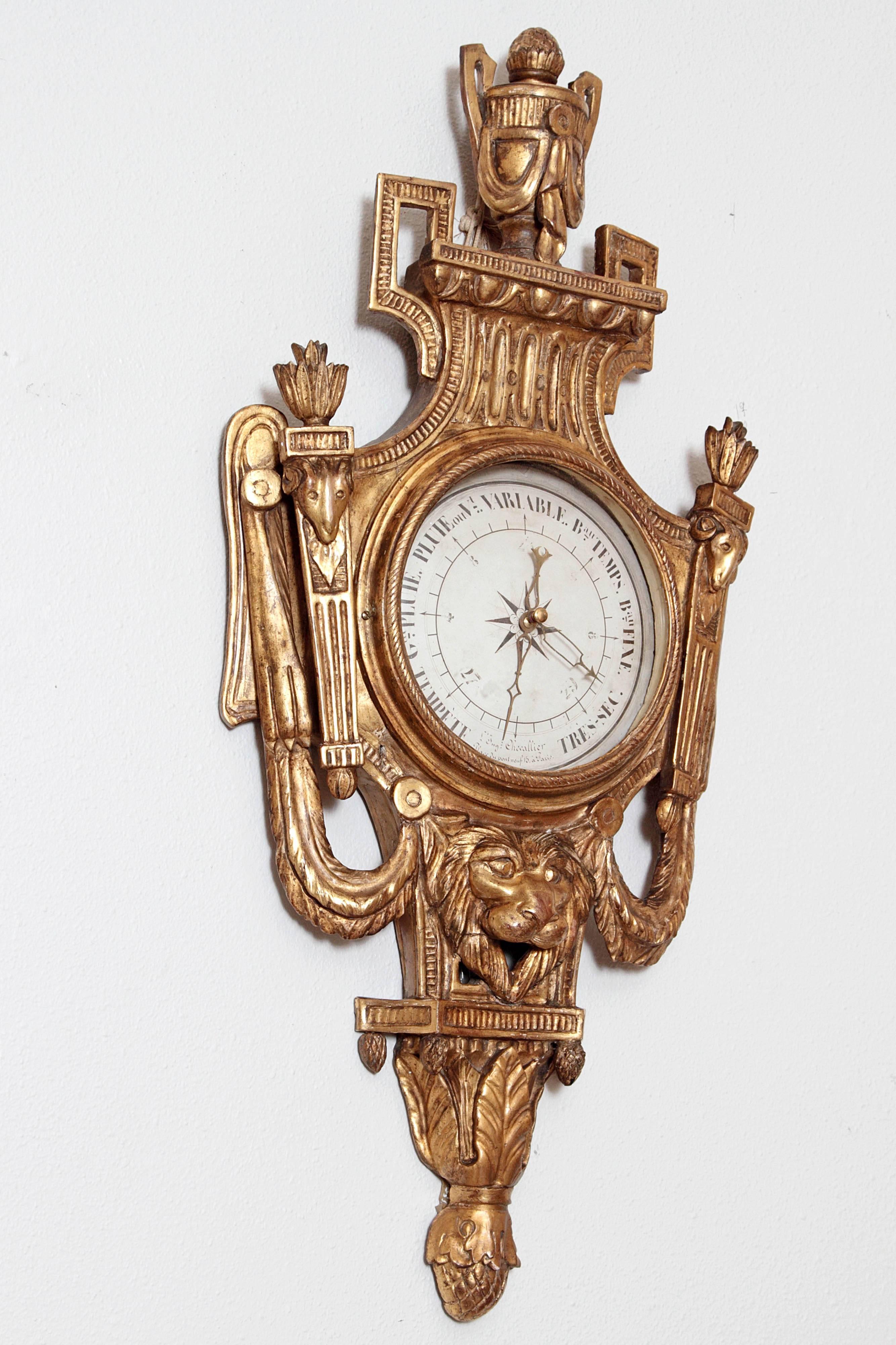 French Louis XVI Period Carved and Giltwood Barometer