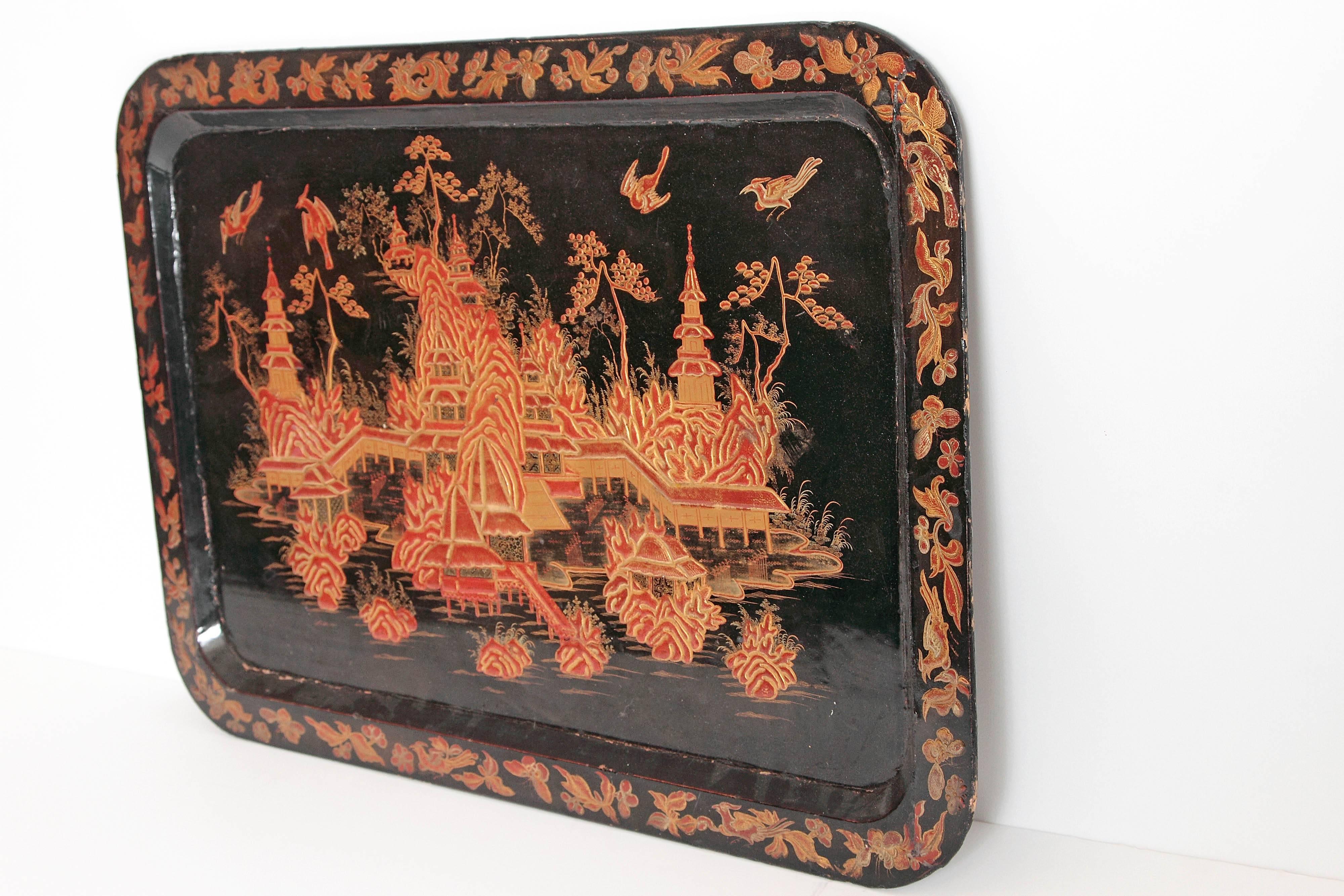 Painted Vintage Lacquer Tray