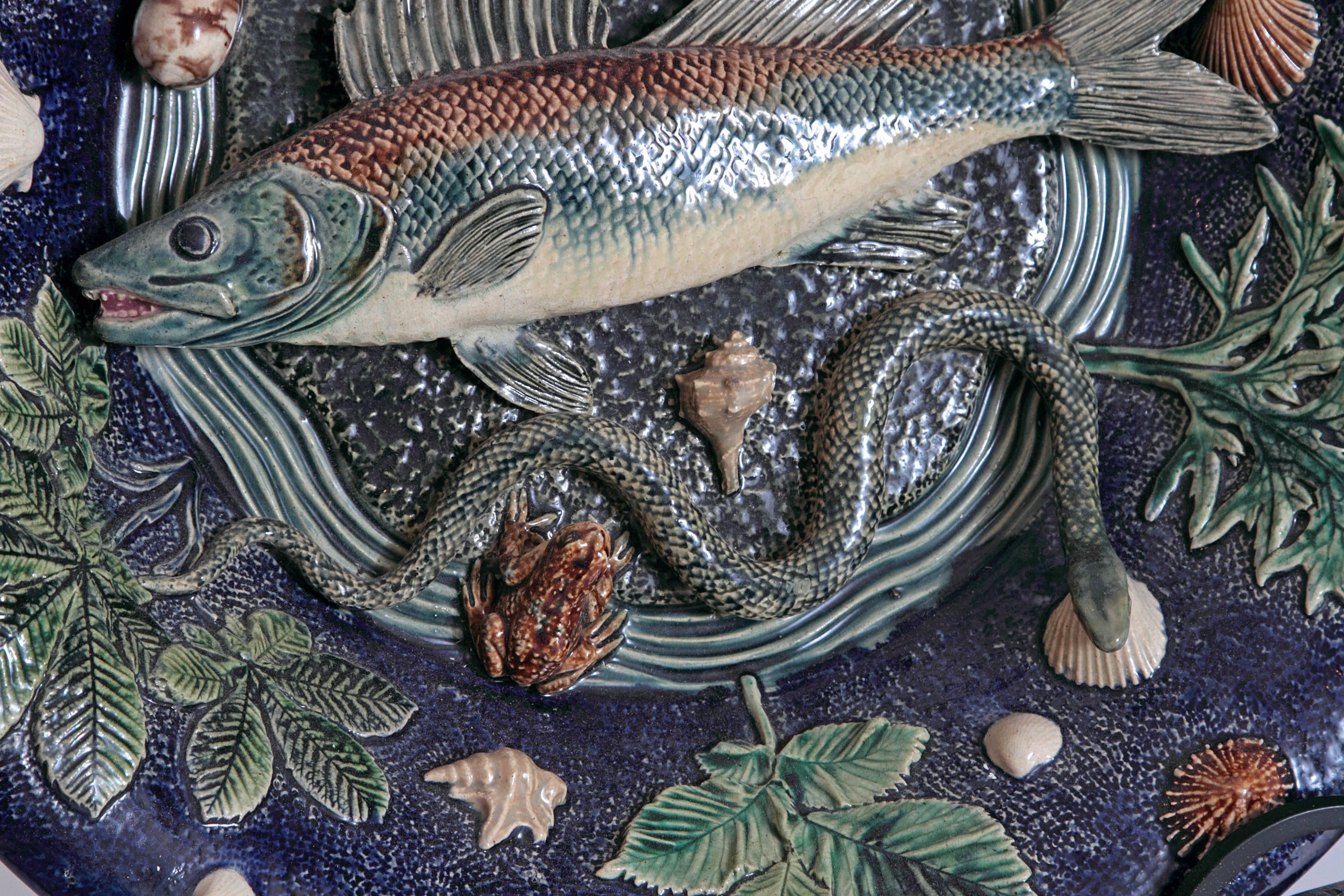 French Large Palissy Charger by Victor Barbizet, circa 1875