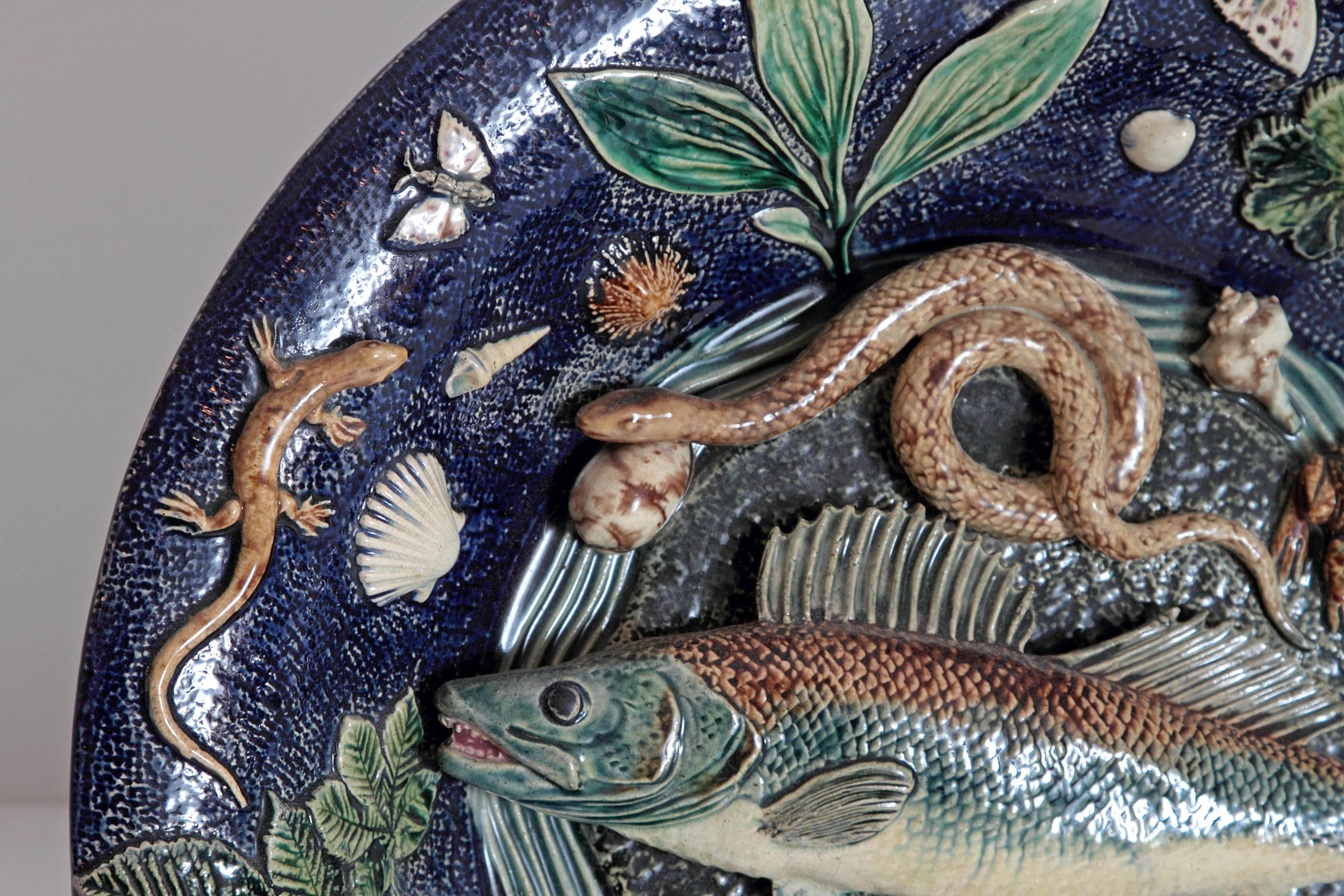 Glazed Large Palissy Charger by Victor Barbizet, circa 1875