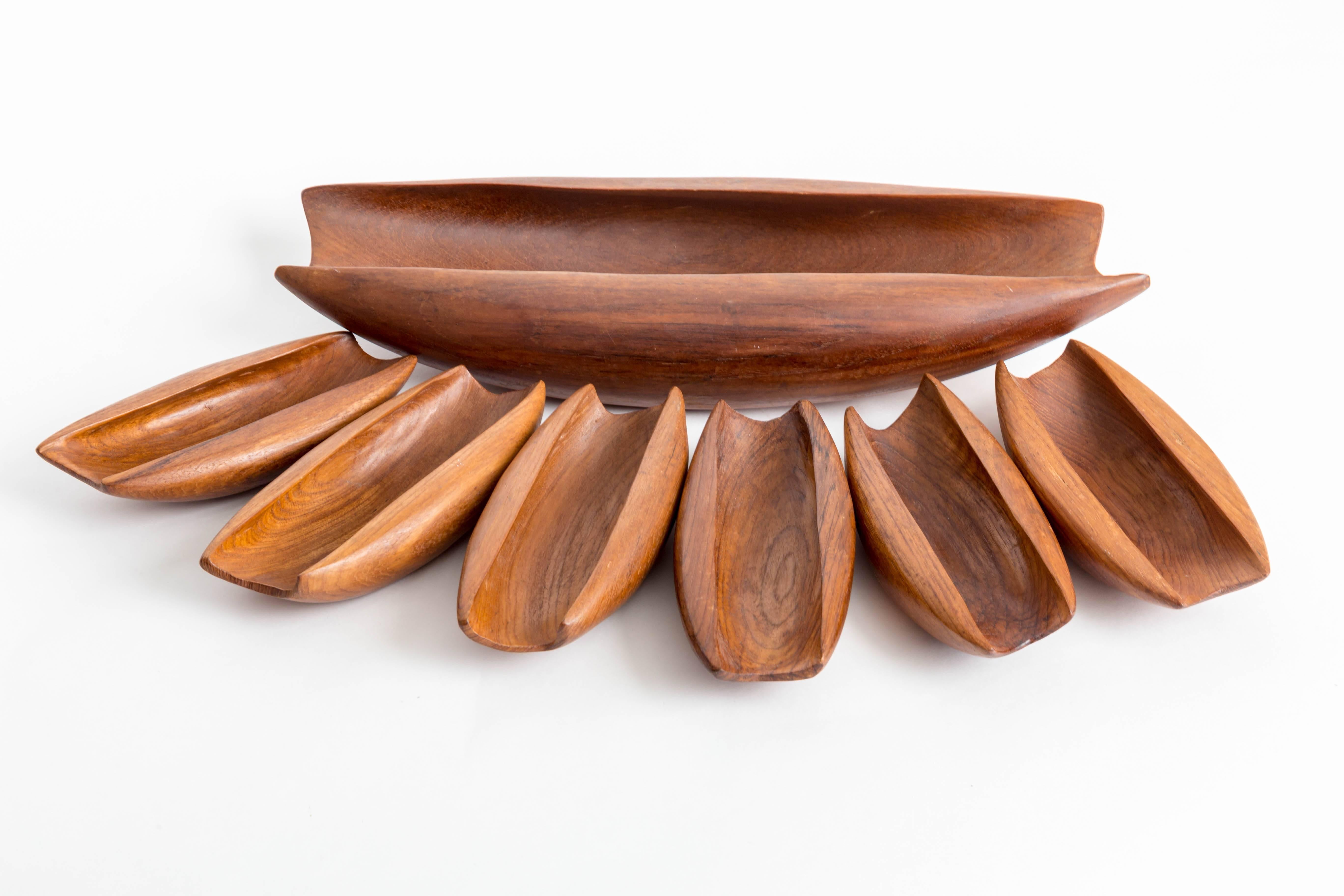 Seven Pieces Solid Teak Vessels Carved from Single Pieces of Wood 2