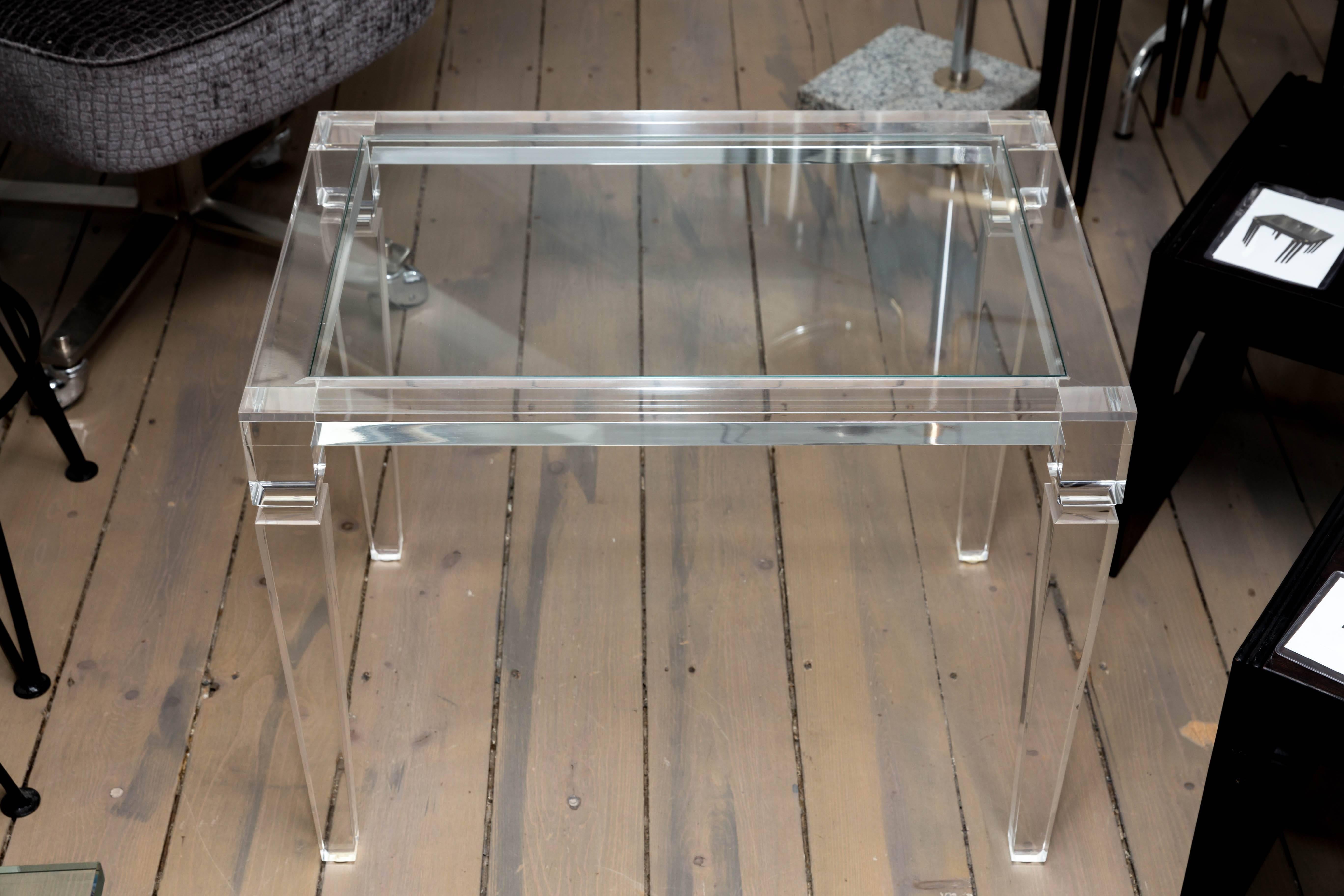 Rectangular Lucite Glass Top Side Table with Tapered Legs In Good Condition In Bridgehampton, NY
