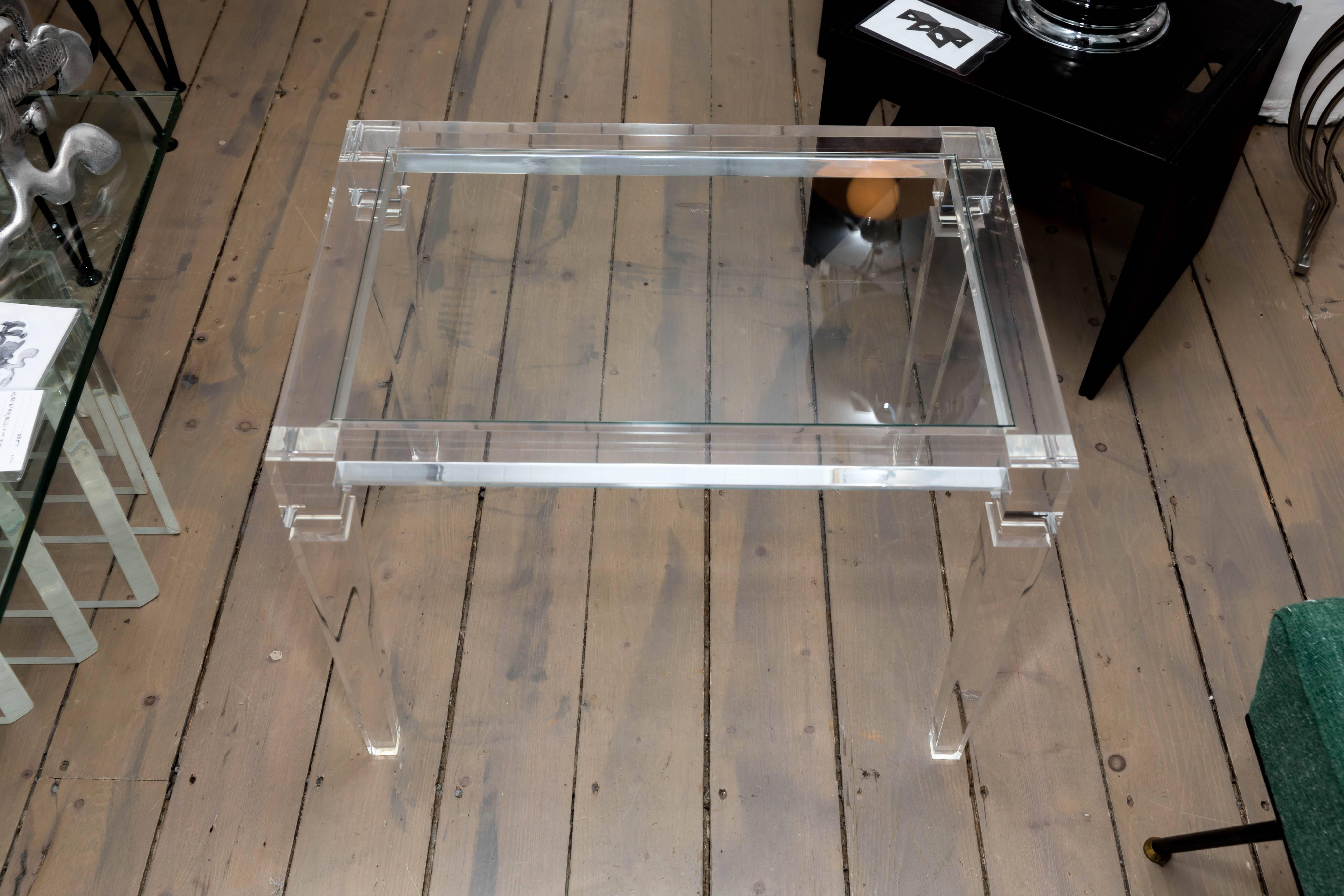 20th Century Rectangular Lucite Glass Top Side Table with Tapered Legs