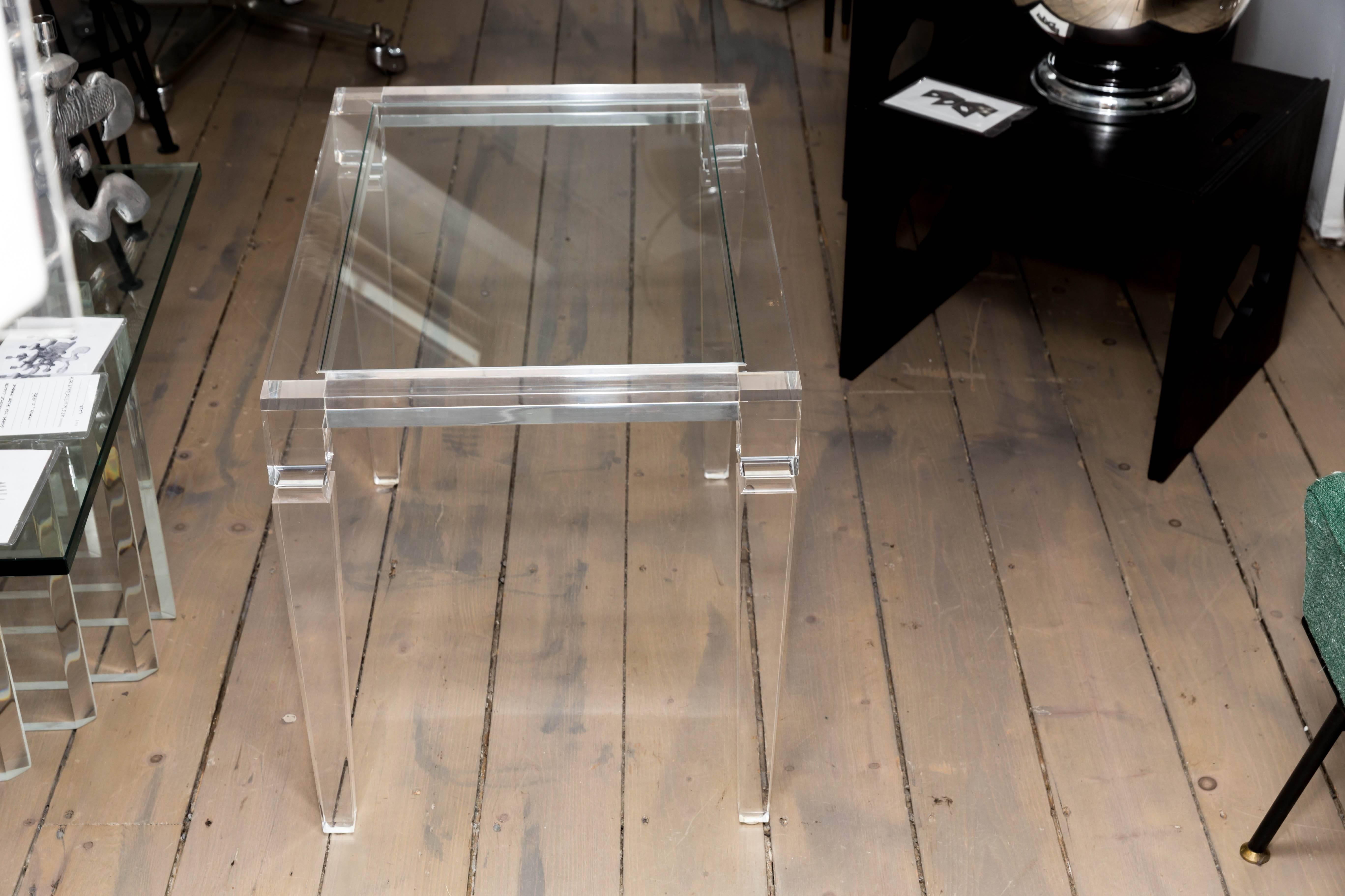 Rectangular Lucite Glass Top Side Table with Tapered Legs 1