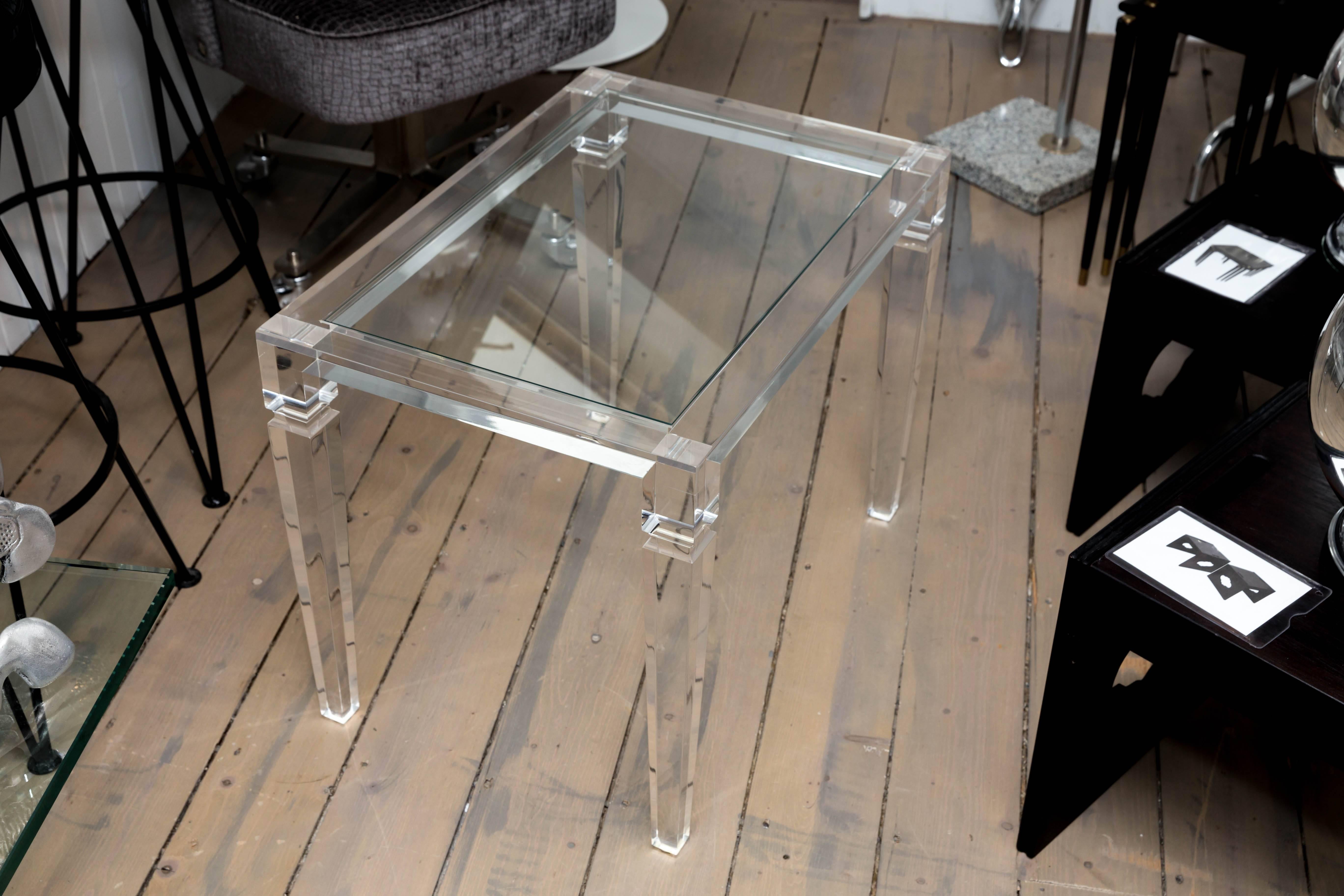 Rectangular Lucite Glass Top Side Table with Tapered Legs 2