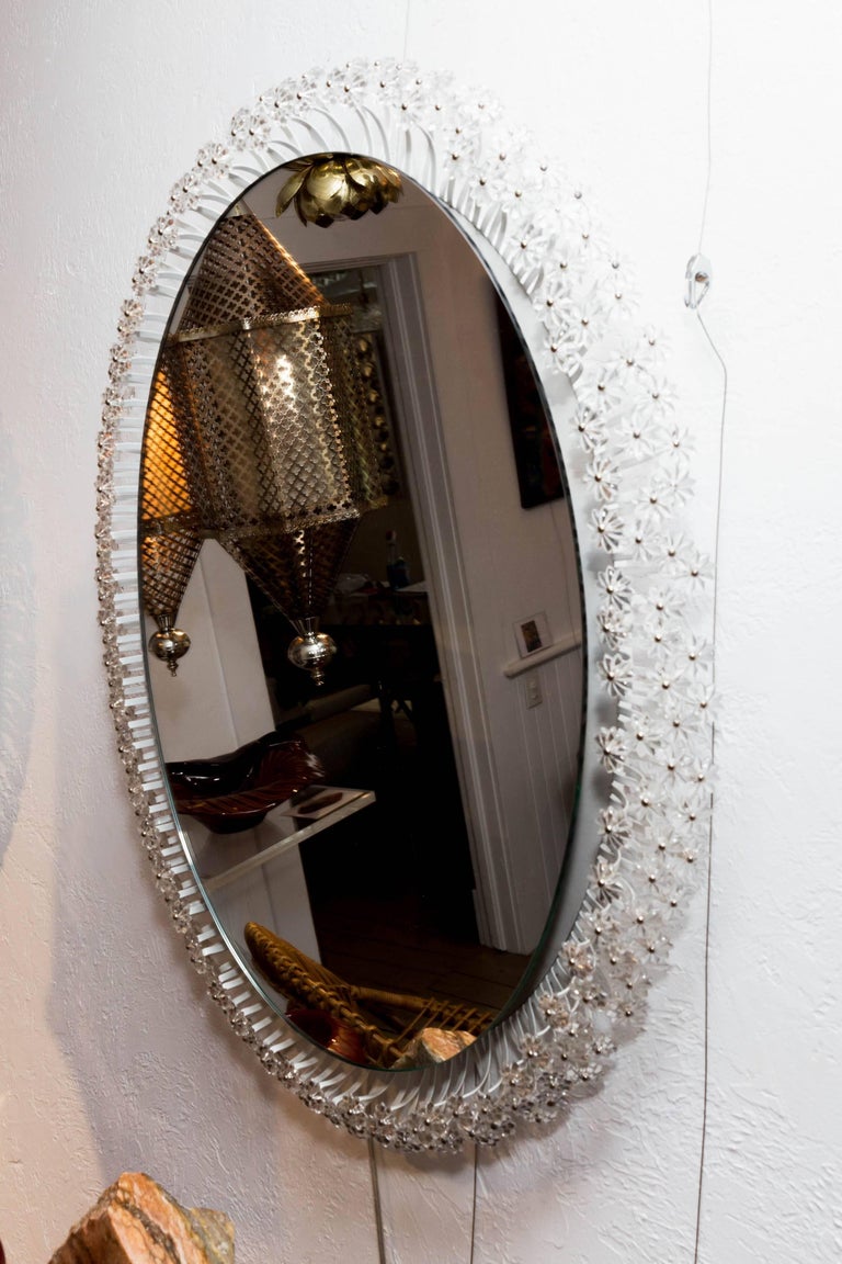 Oval Backlit Mirror with Clear Lucite Flower Surround For Sale at 1stDibs
