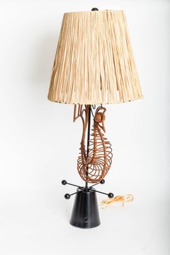 Pair of Rattan and Metal Lamps in Rooster Form by Fredric Weinberg