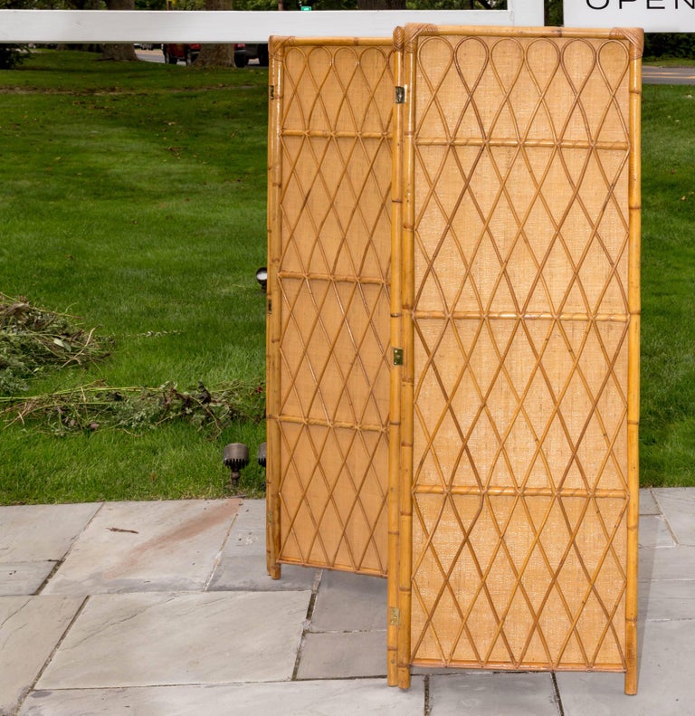 FourPanel Rattan Screen with Inserted Woven Grass Panels for Privacy
