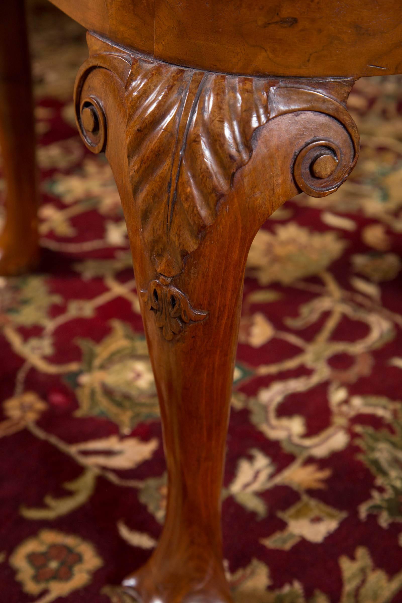 Rare Set of Six George II Figured Walnut Dining Chairs In Excellent Condition In Woodbury, CT
