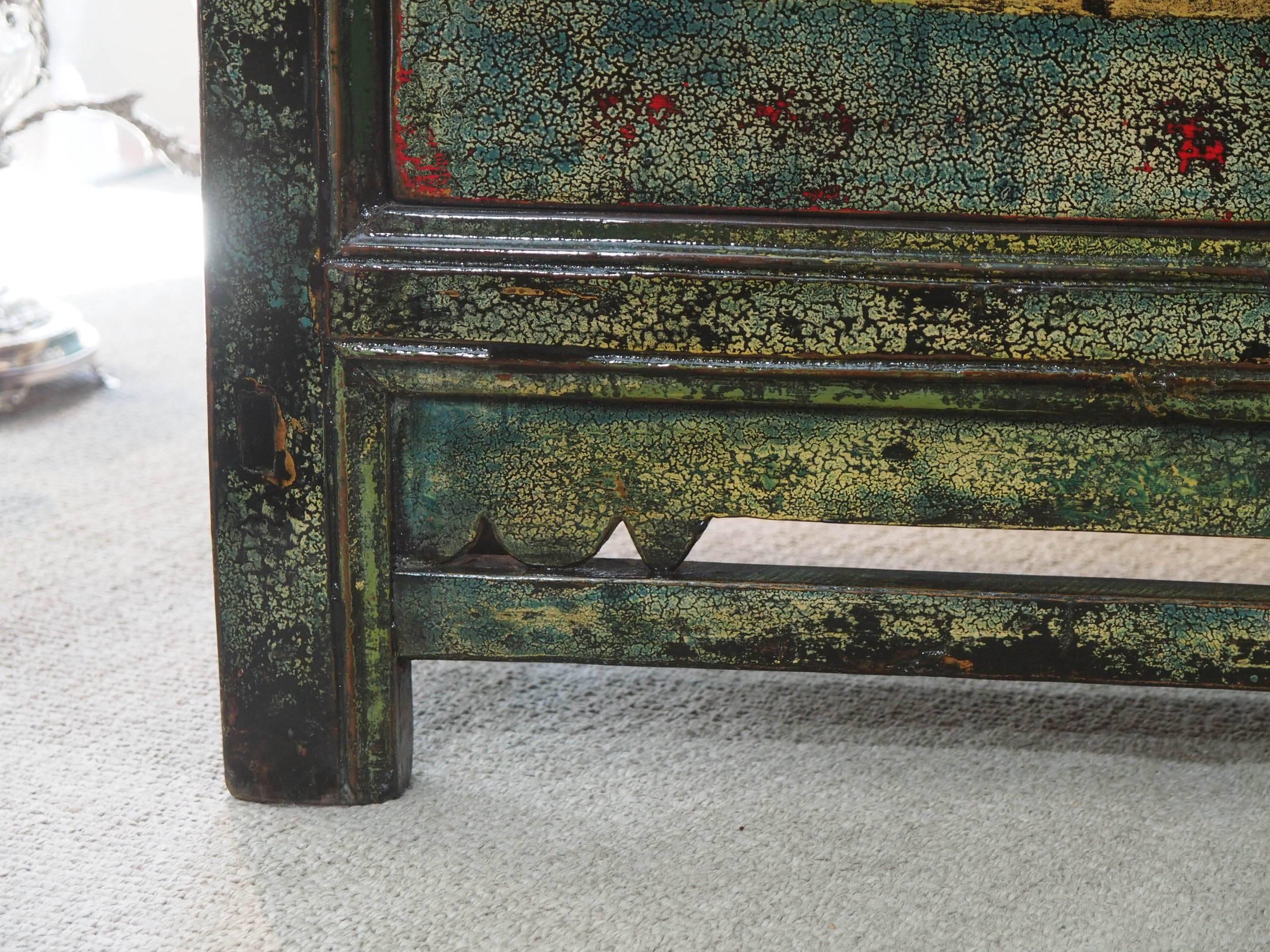 Antique Chinese Two-Door Blue/Green Lacquer Cabinet, circa 1915 1