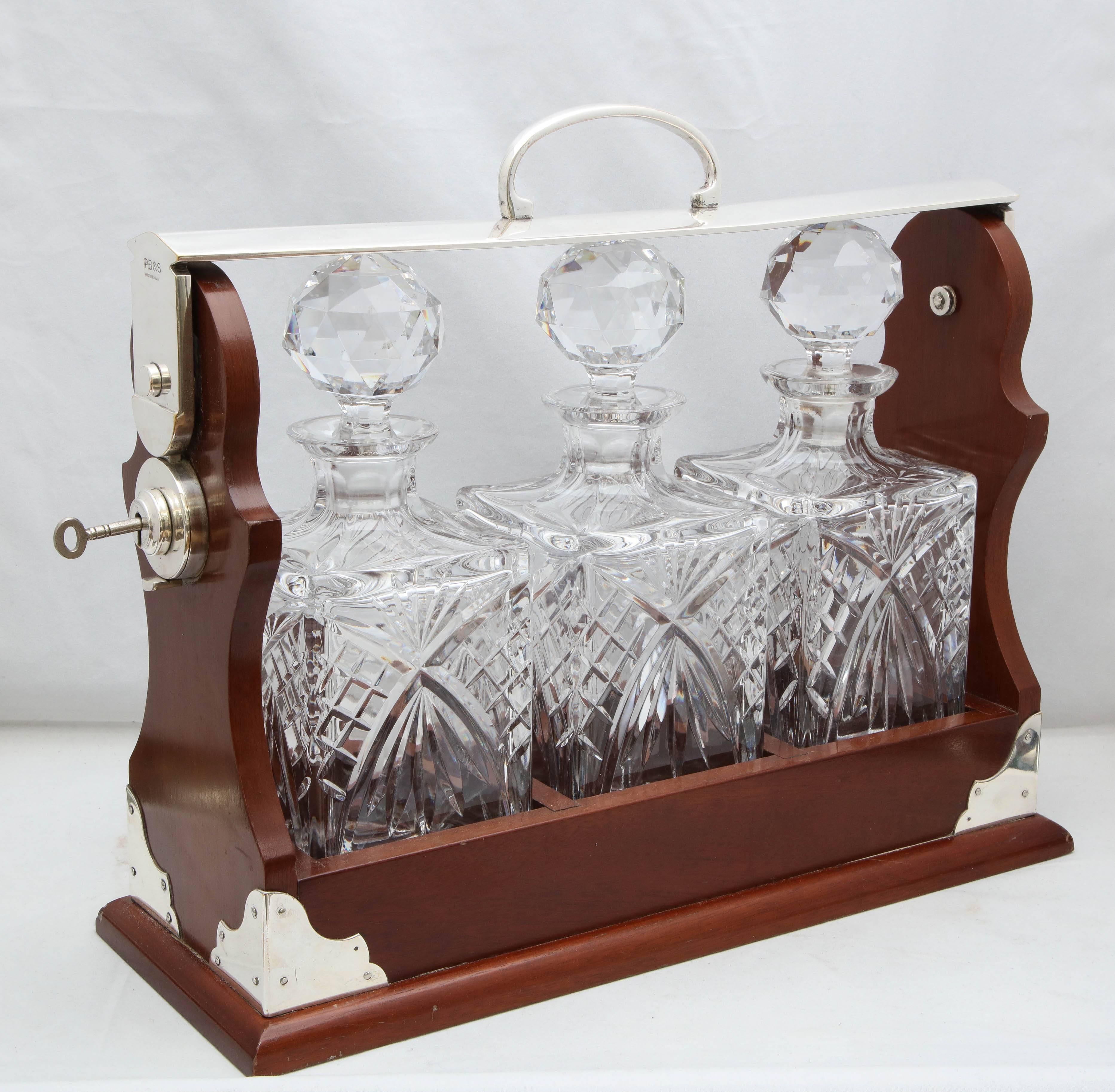 Edwardian Silver Plate, Mounted Wood Case Three Decanter Tantalus 5