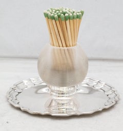 Art Deco Threaded Crystal Match Striker Mounted on Sterling Silver Tray