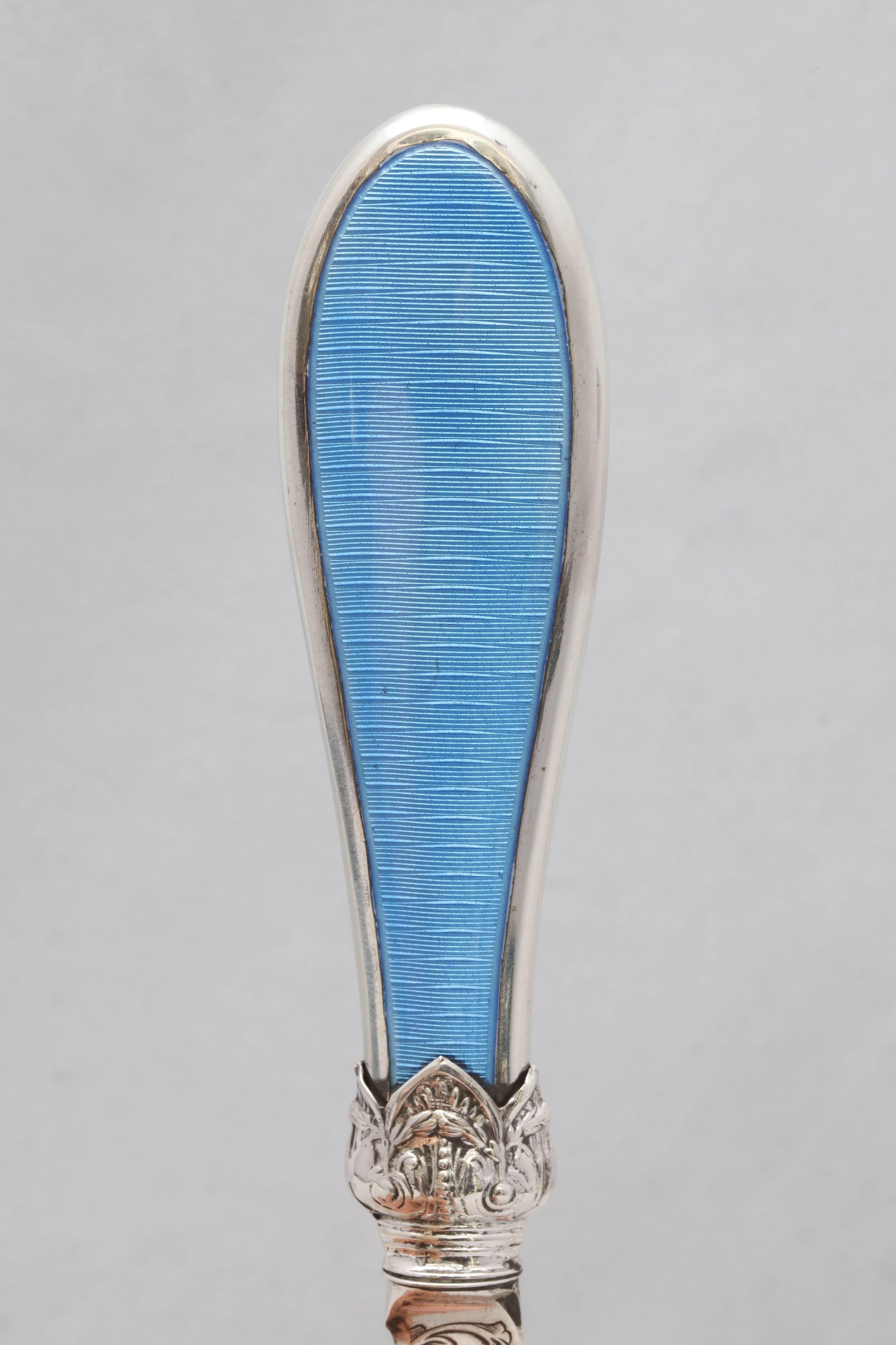 Victorian Sterling Silver and Blue Guilloche Enamel Letter Opener Paper Knife 1
