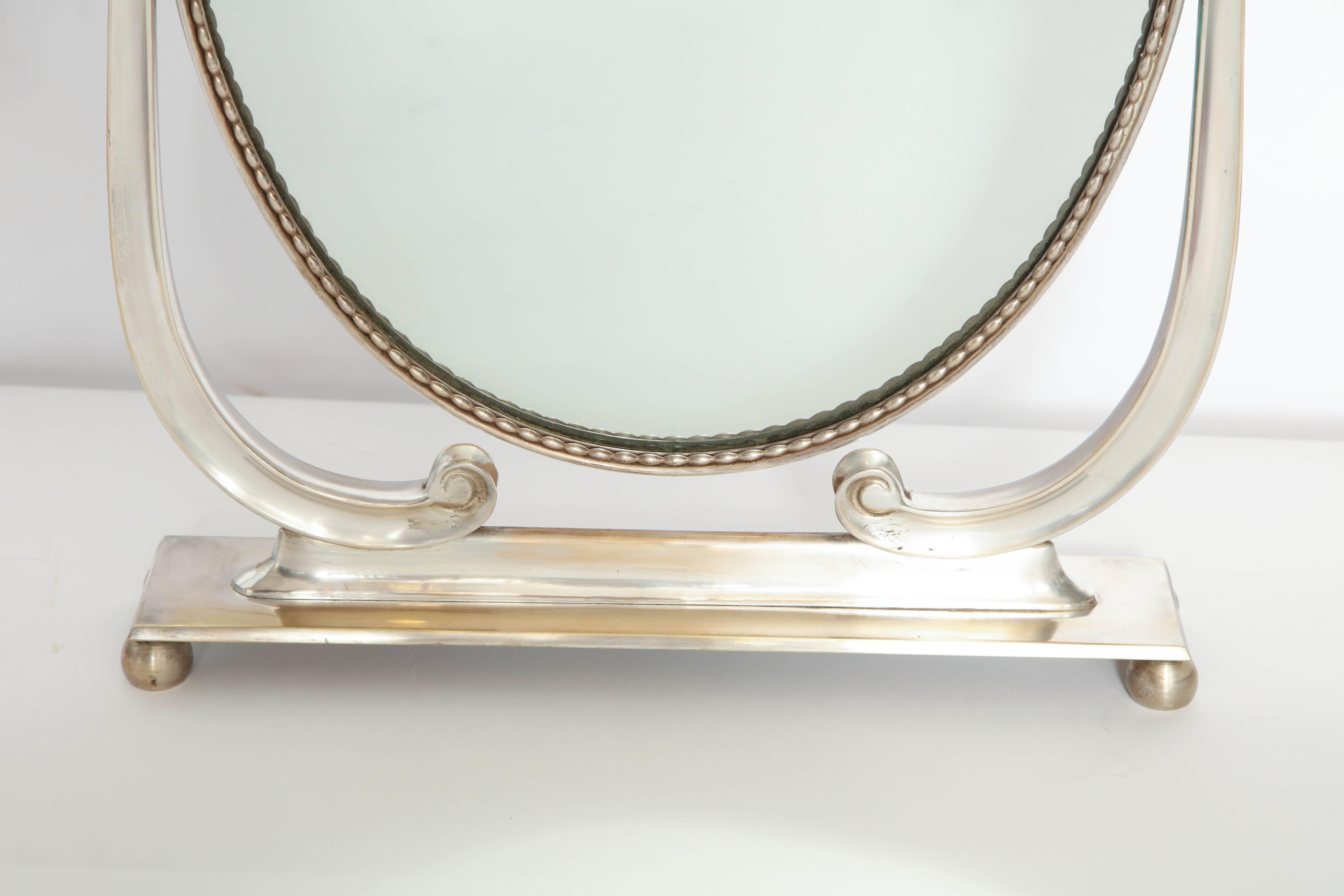 Plated Vanity Mirror Art Deco Italy 1930s Silver Plate Adjustable