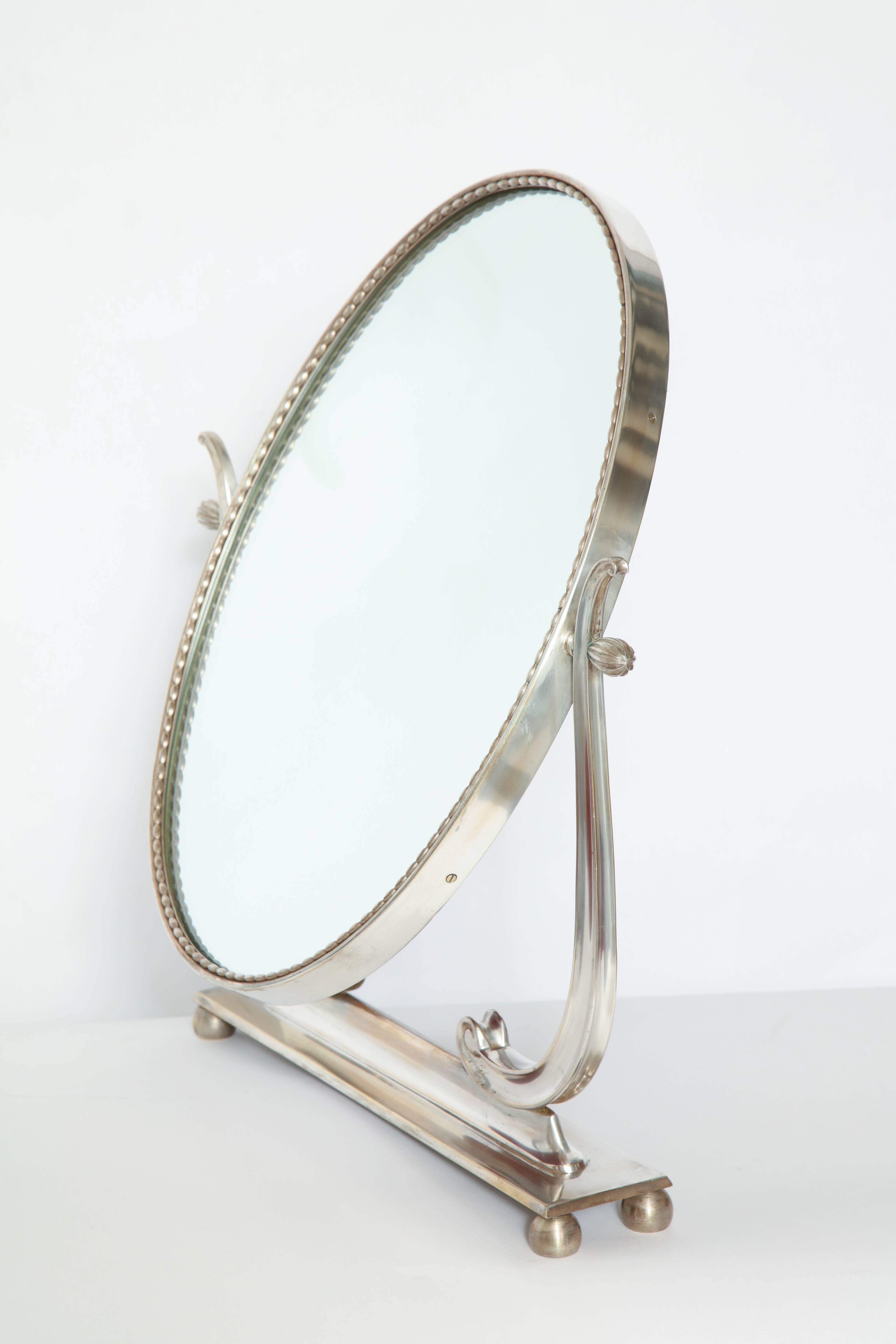 Mid-20th Century Vanity Mirror Art Deco Italy 1930s Silver Plate Adjustable