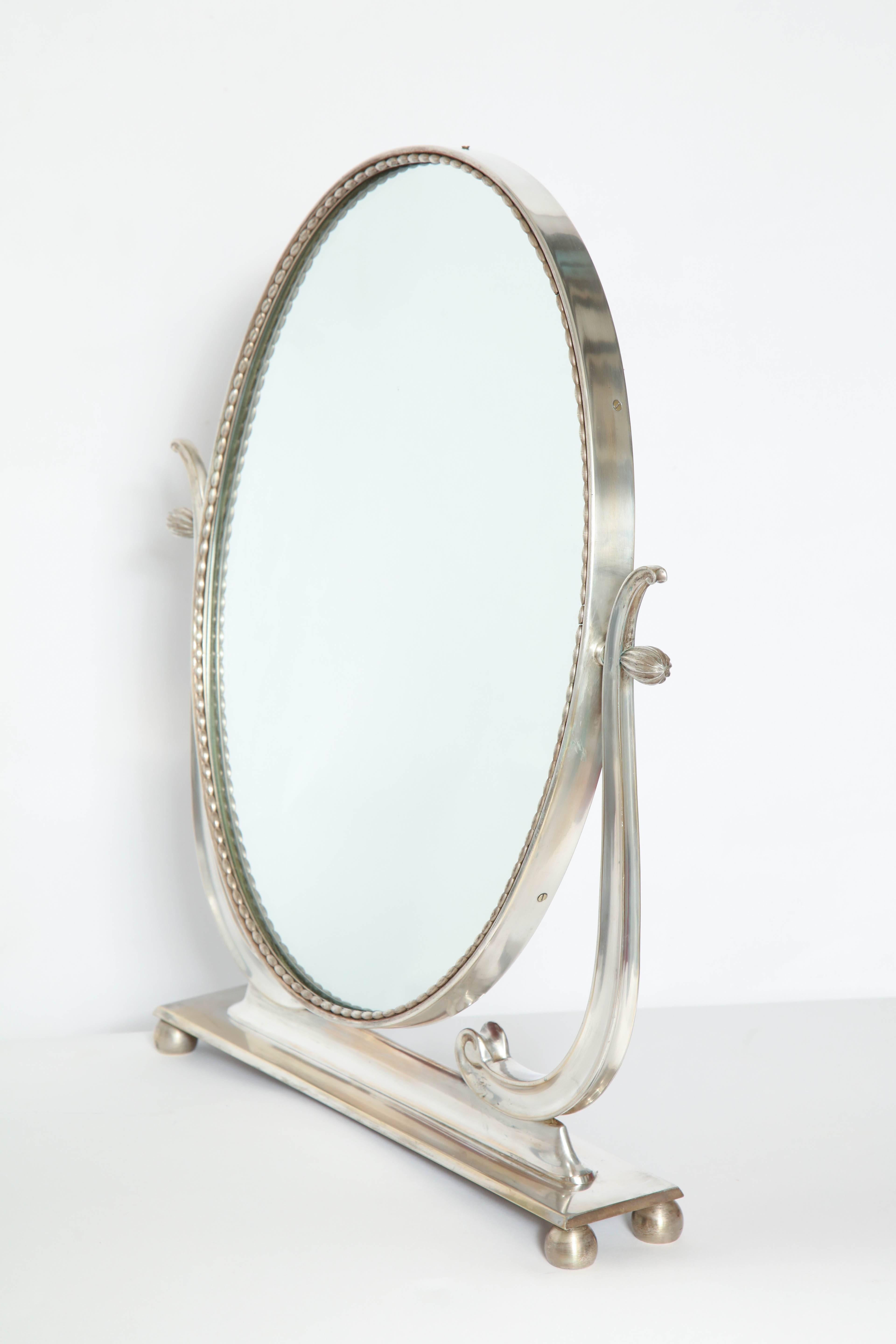 Vanity Mirror Art Deco Italy 1930s Silver Plate Adjustable 1