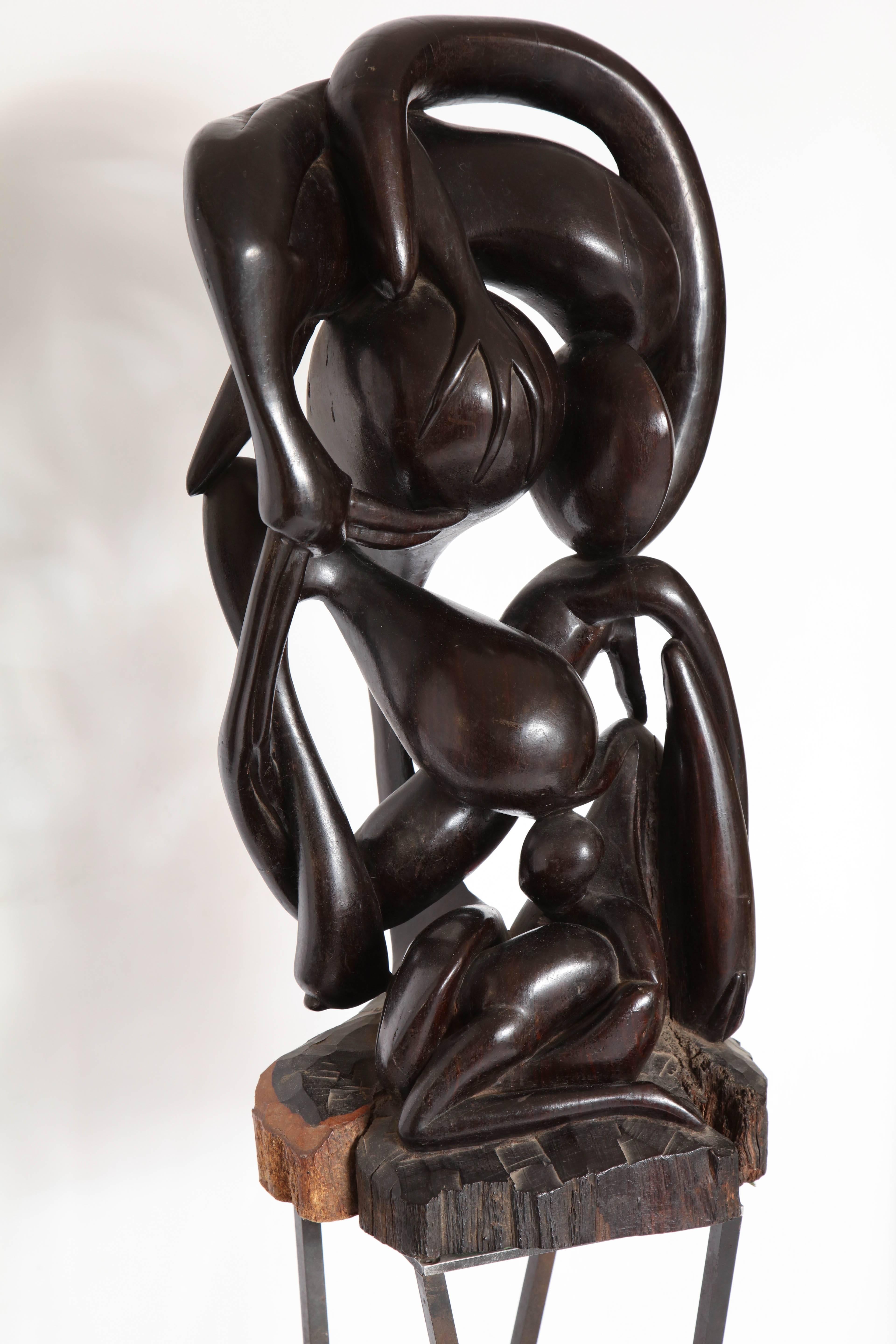 Shona Abstract Carved Wood Sculpture Mid Century Modern Africa, 1970s In Good Condition In New York, NY