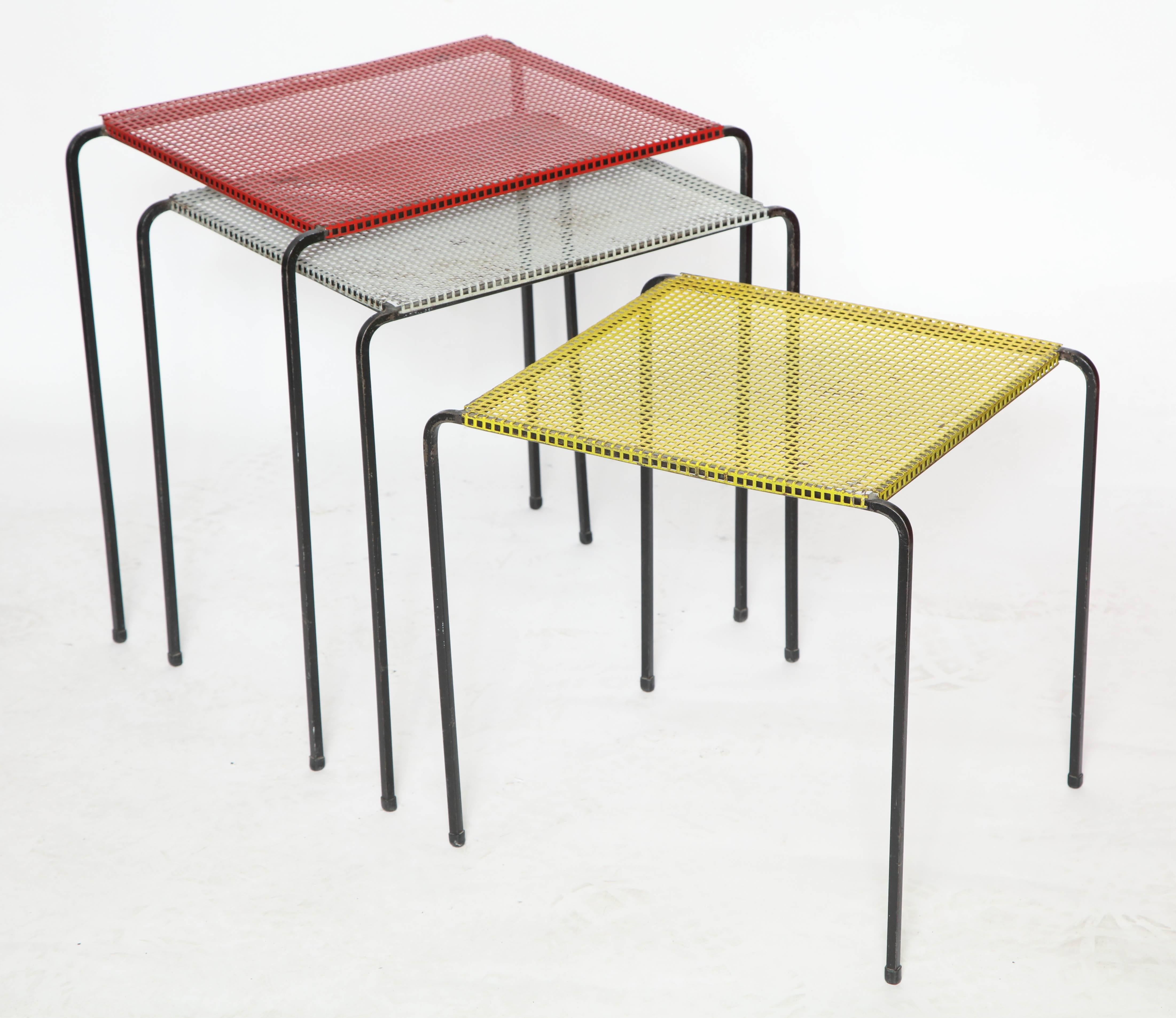 French Attributed to Mategot Mid-Century Modern Metal Nesting Tables, France, 1950s