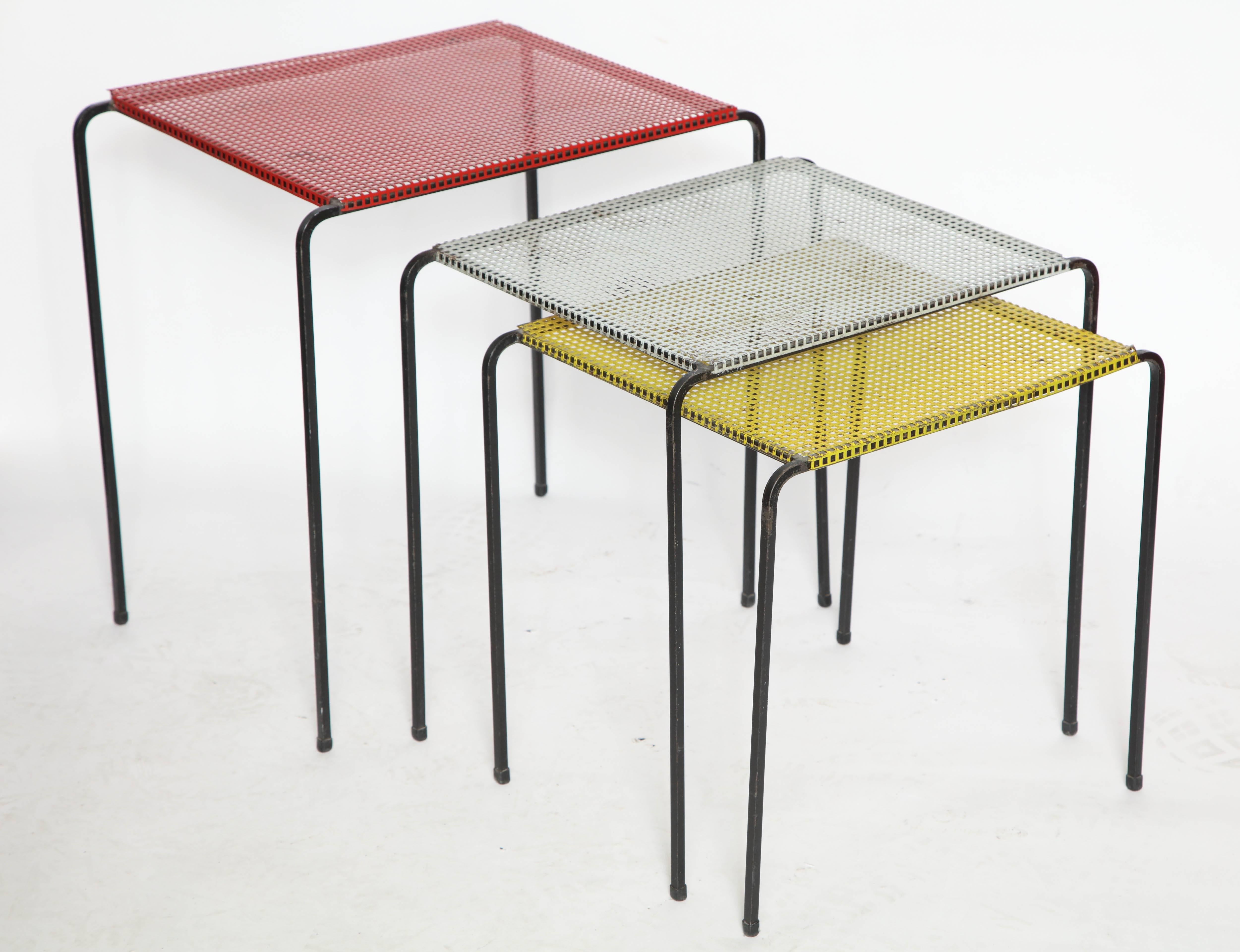 Painted Attributed to Mategot Mid-Century Modern Metal Nesting Tables, France, 1950s