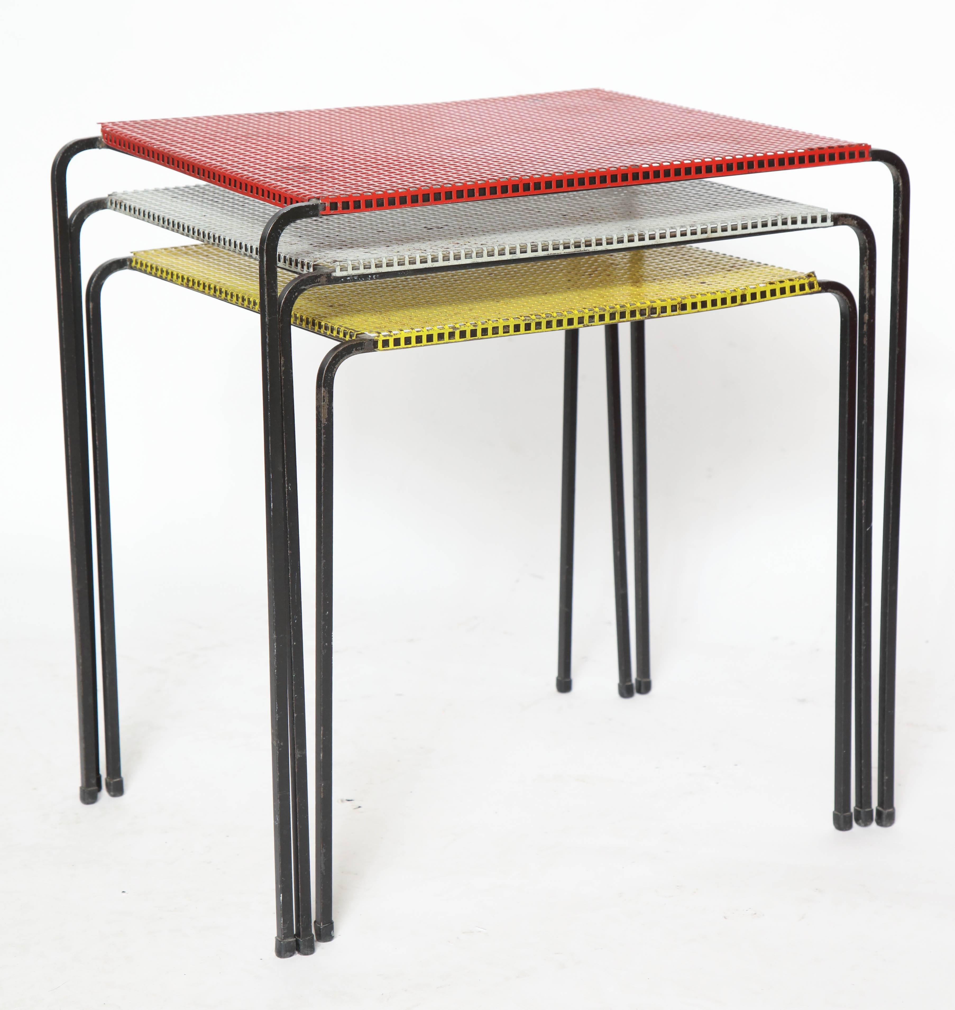 Attributed to Mategot Mid-Century Modern Metal Nesting Tables, France, 1950s 1