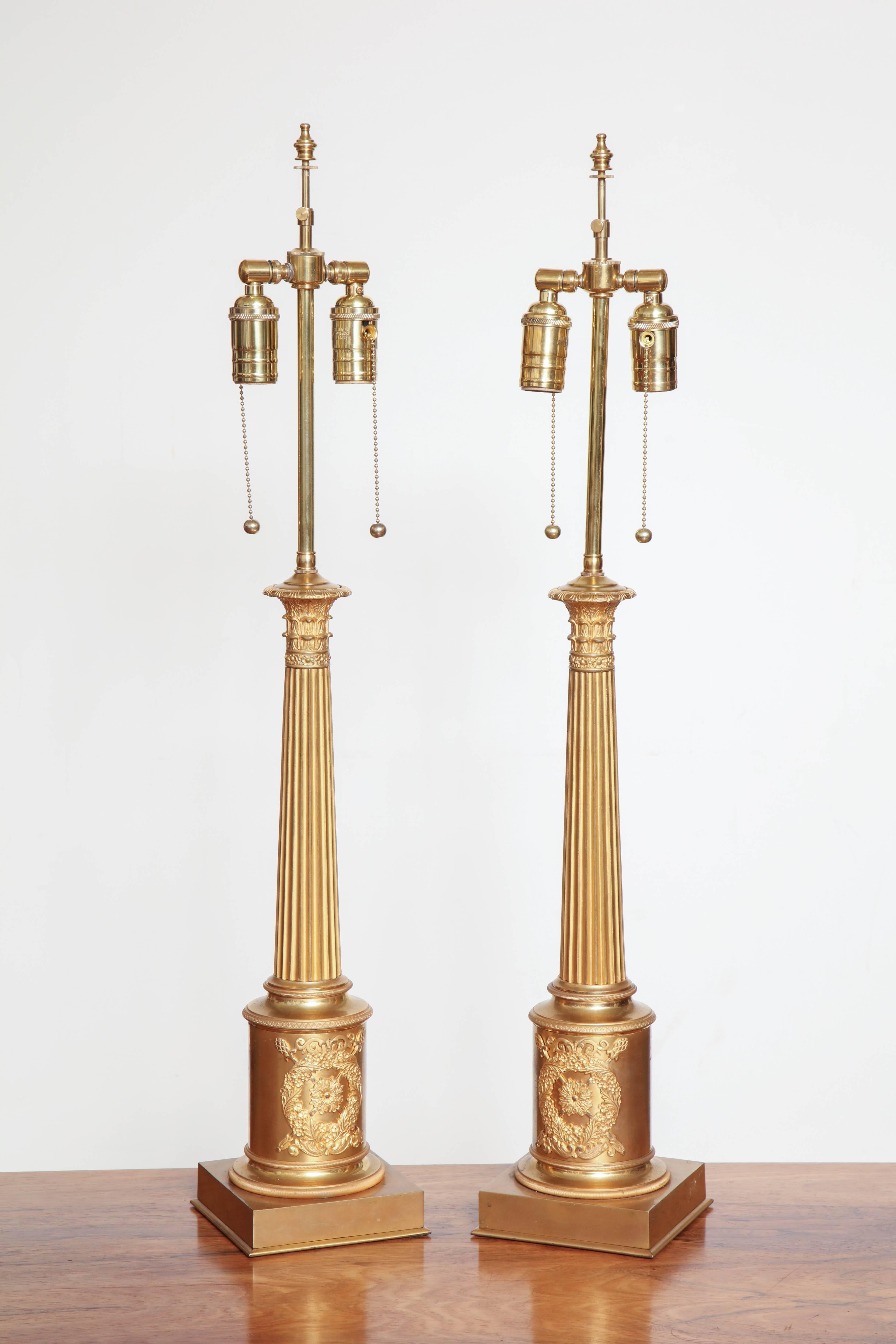Pair of French Gilt Bronze Lamps In Good Condition In New York, NY
