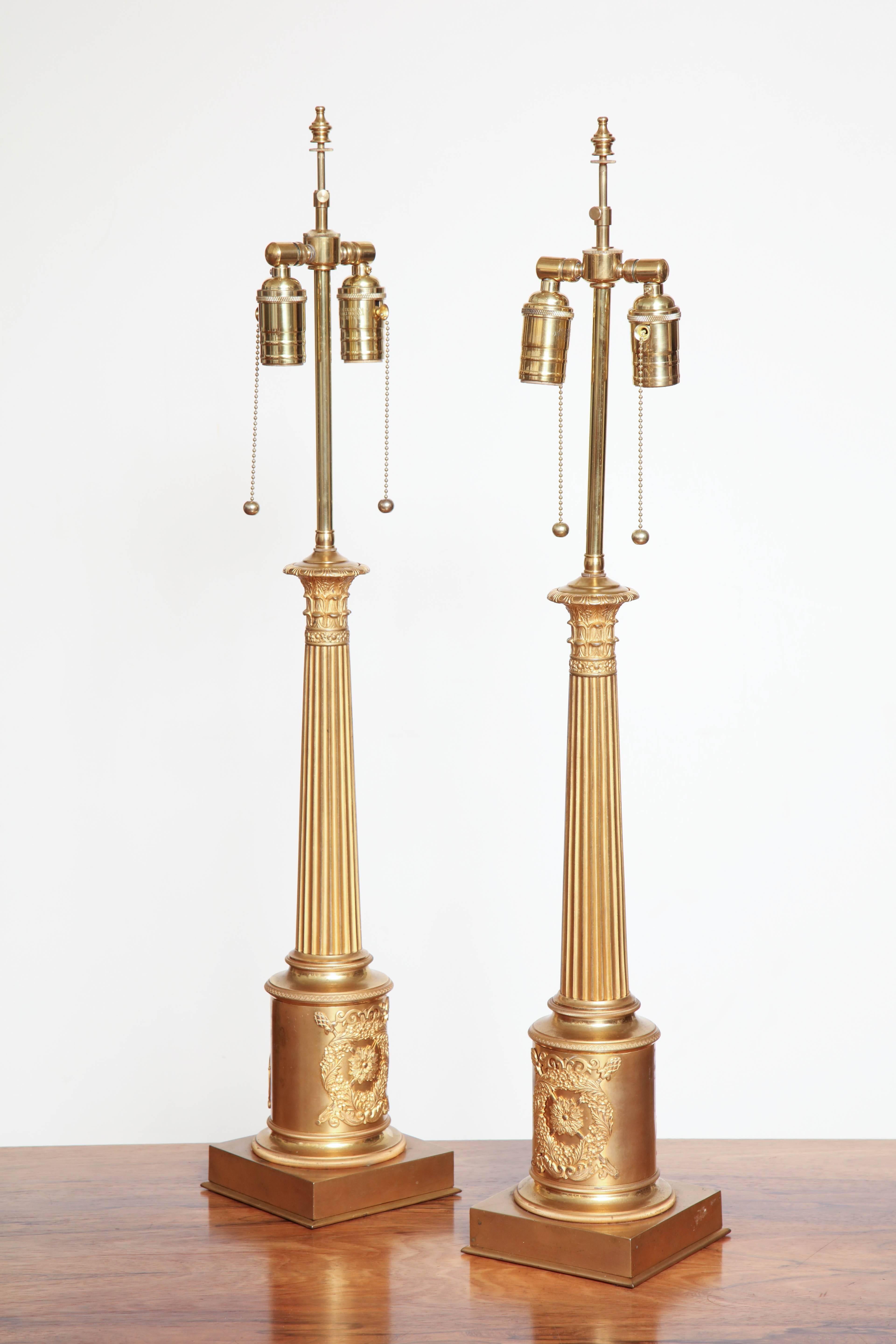 20th Century Pair of French Gilt Bronze Lamps