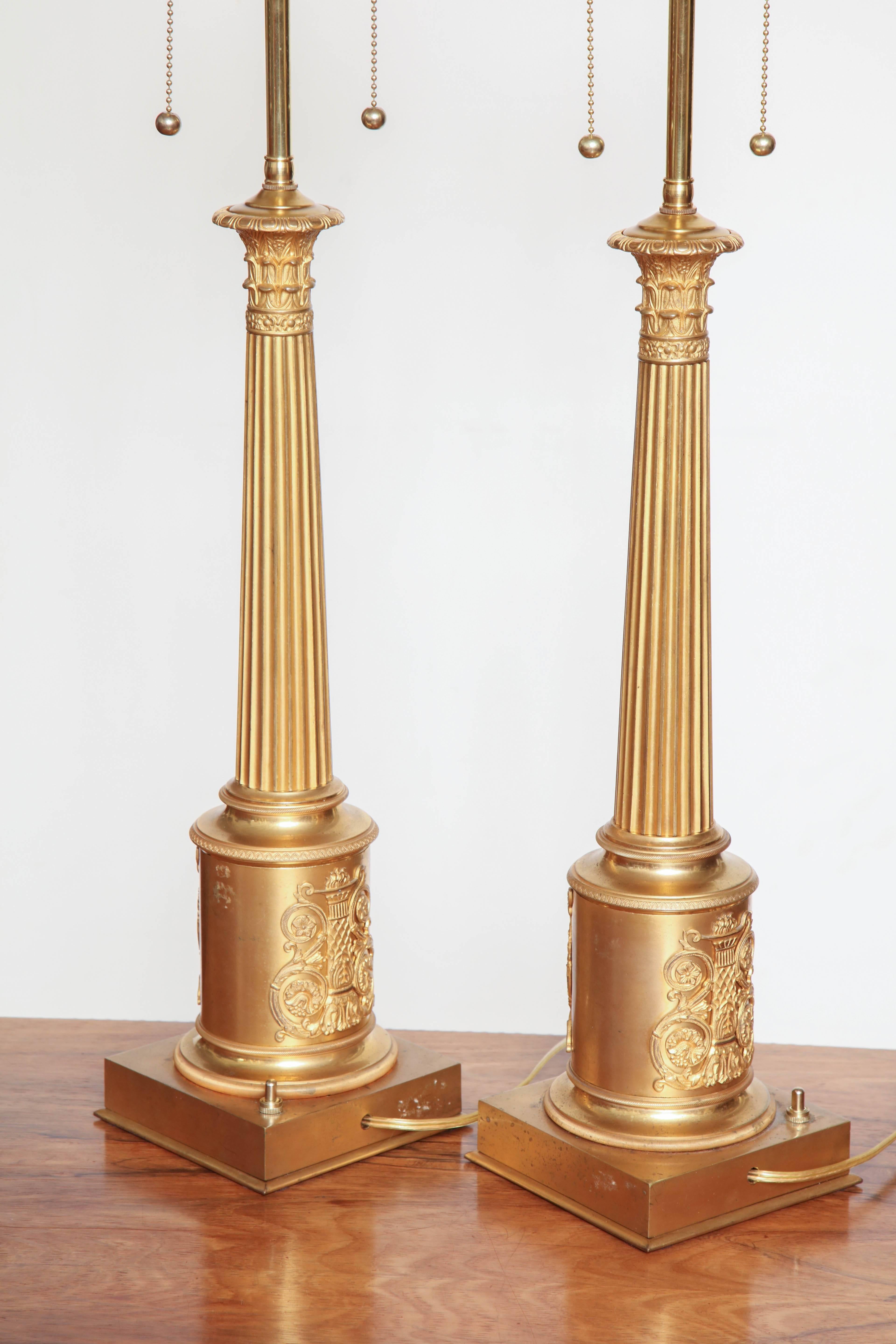 Pair of French Gilt Bronze Lamps 6