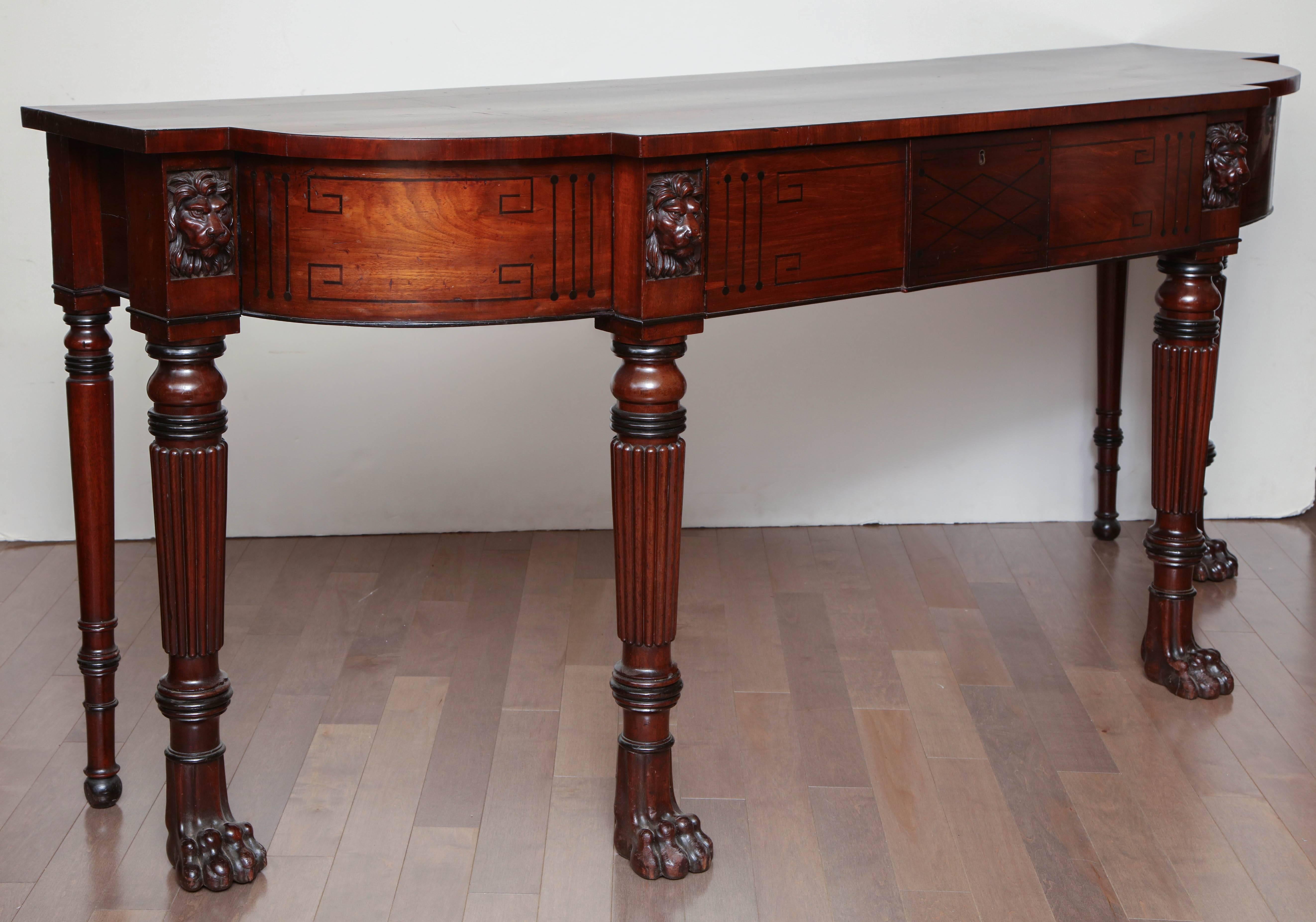 Early 19th century English regency, mahogany serving table or console, with drawer.