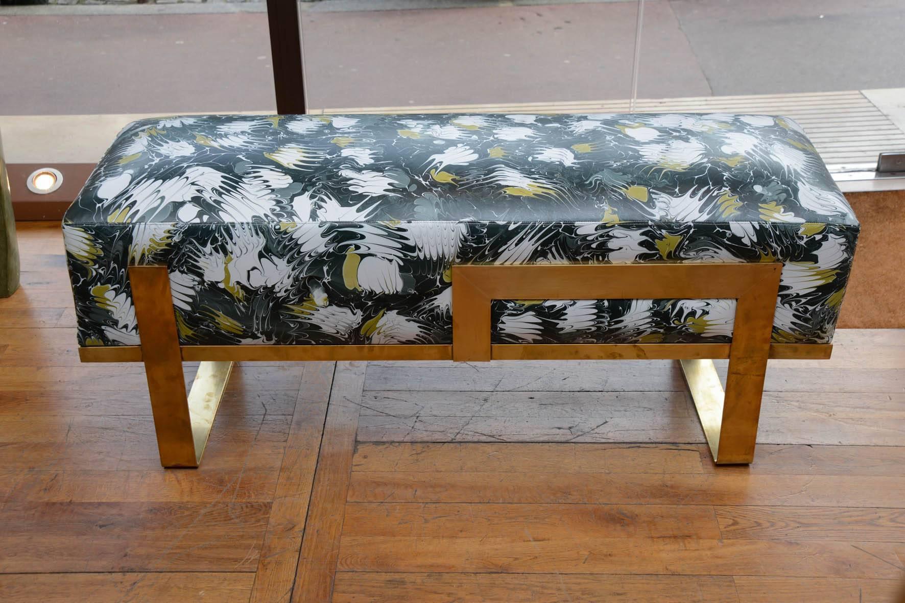 Contemporary Bench Upholstered with Hand-Painted Leather