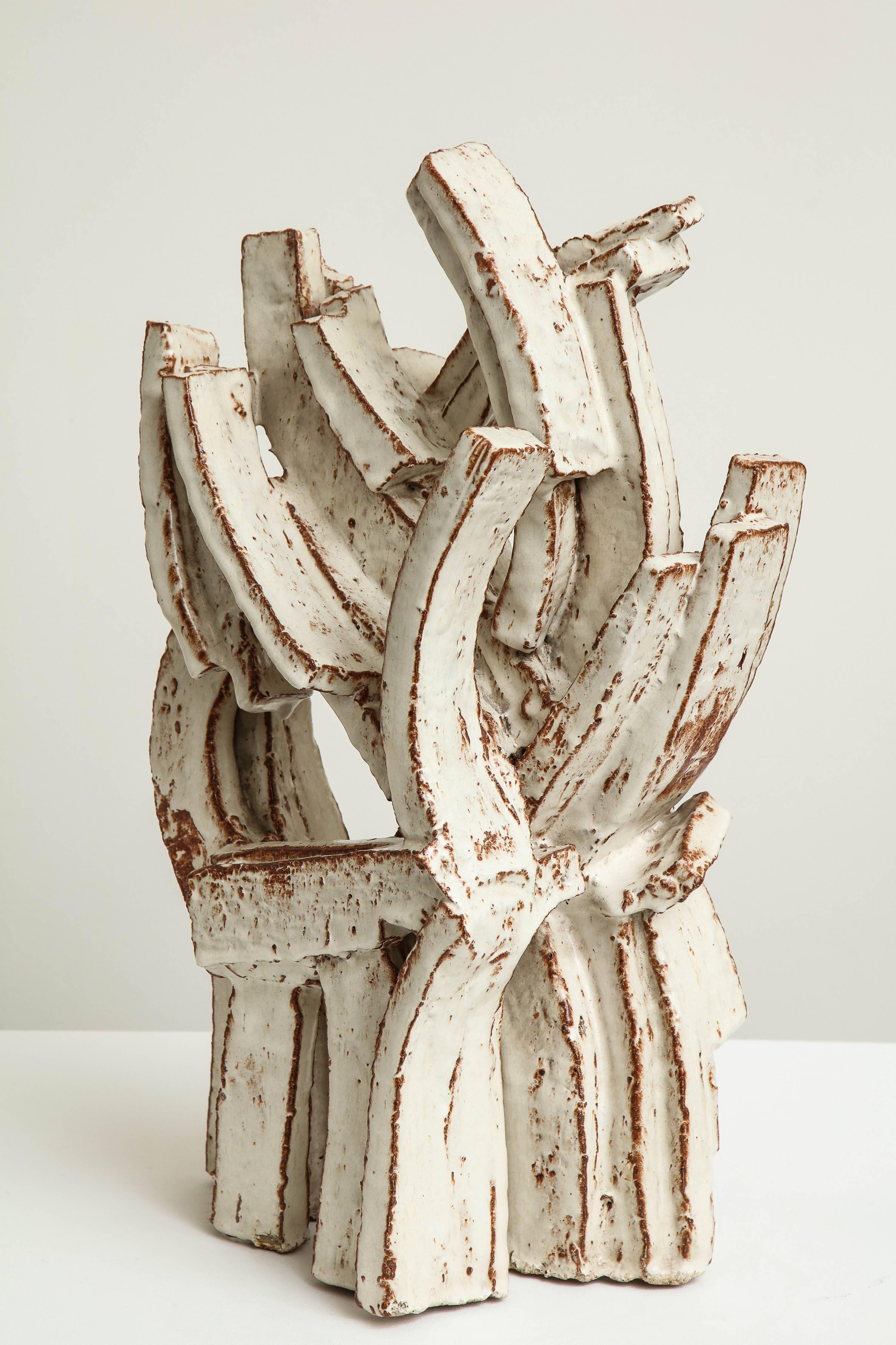Clay Stoneware and White Glaze Sculpture by Hertha Hillfon, circa 1965 For Sale