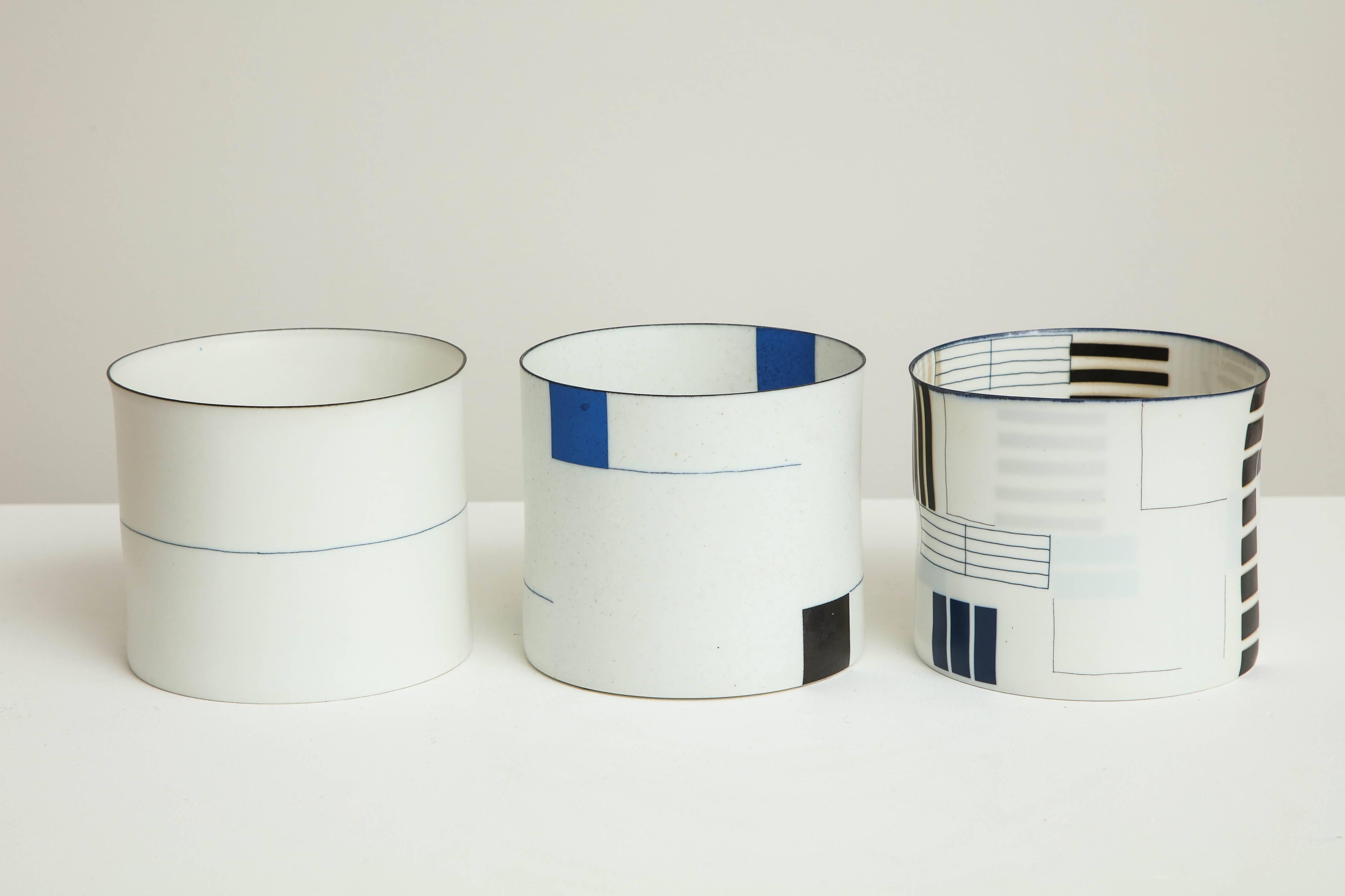 Danish Porcelain Vessel in Blue and Black by Bodil Manz