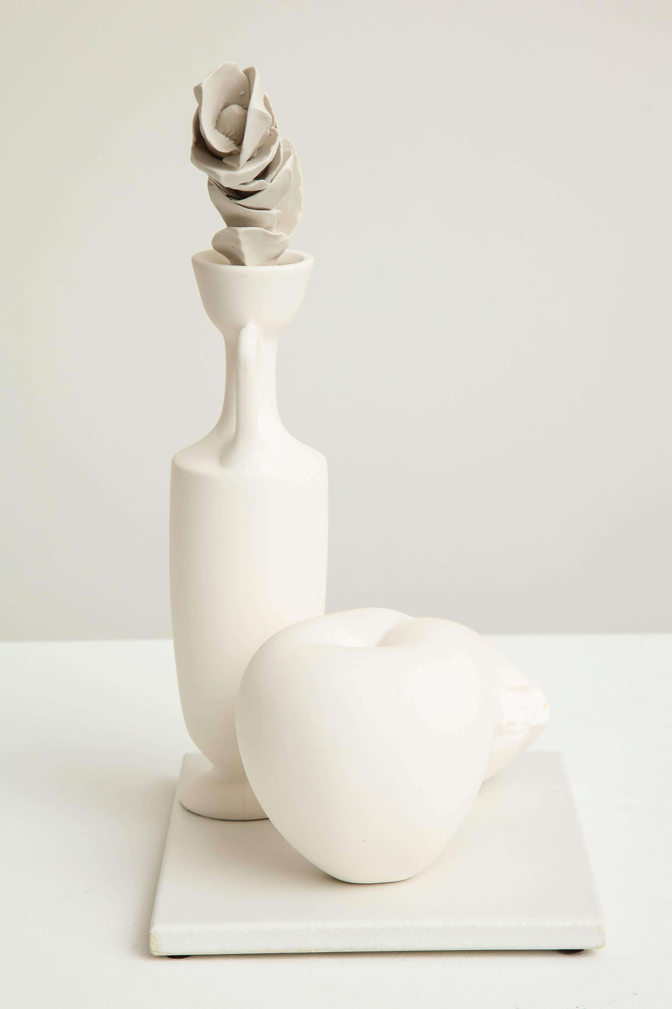 Contemporary Porcelain Still Life with Lekythos, Branch, Apple and Bud by Anat Shiftan, 2017