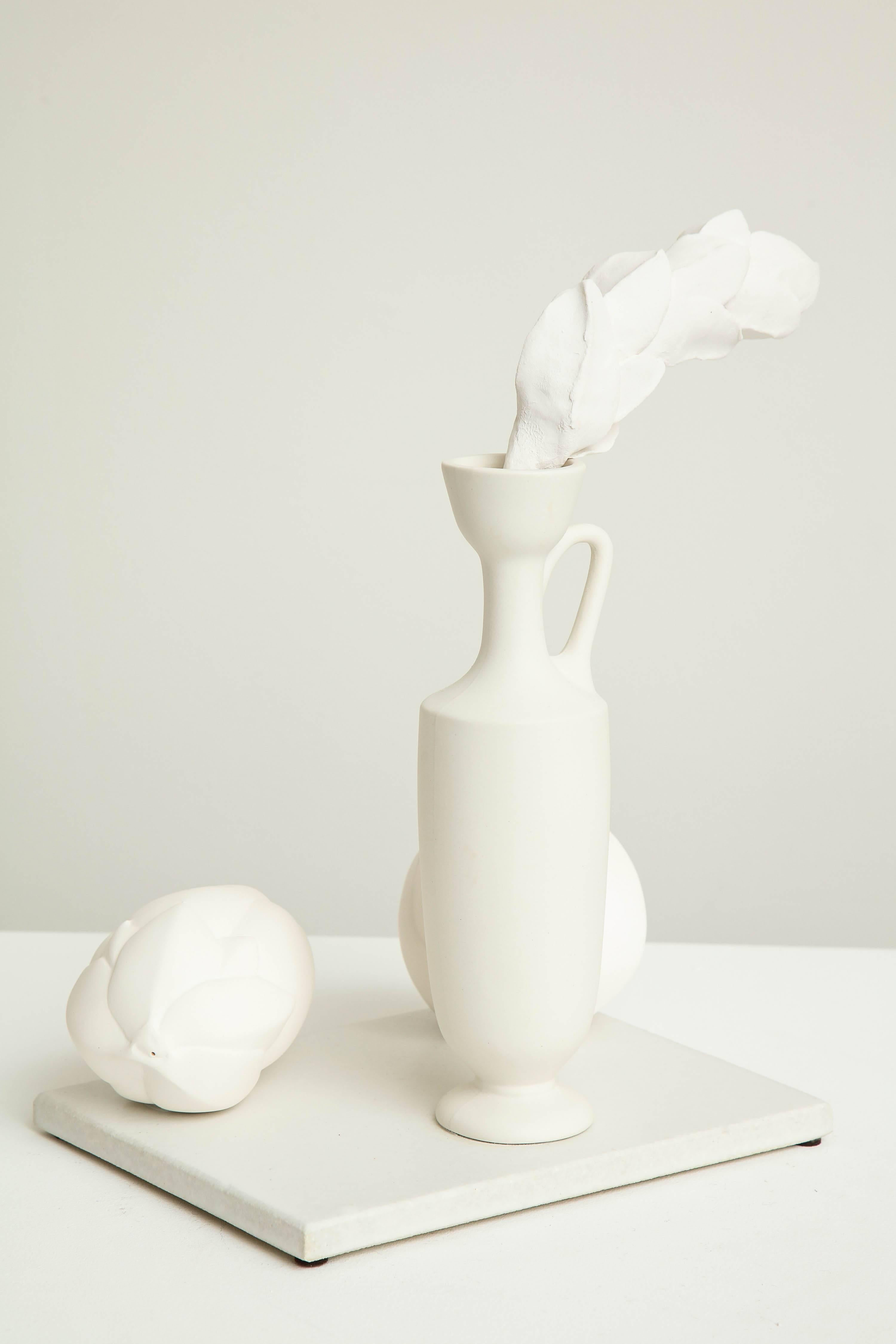 Fired Porcelain Still Life with Lekythos, Branch, and Two Buds by Anat Shiftan, 2017