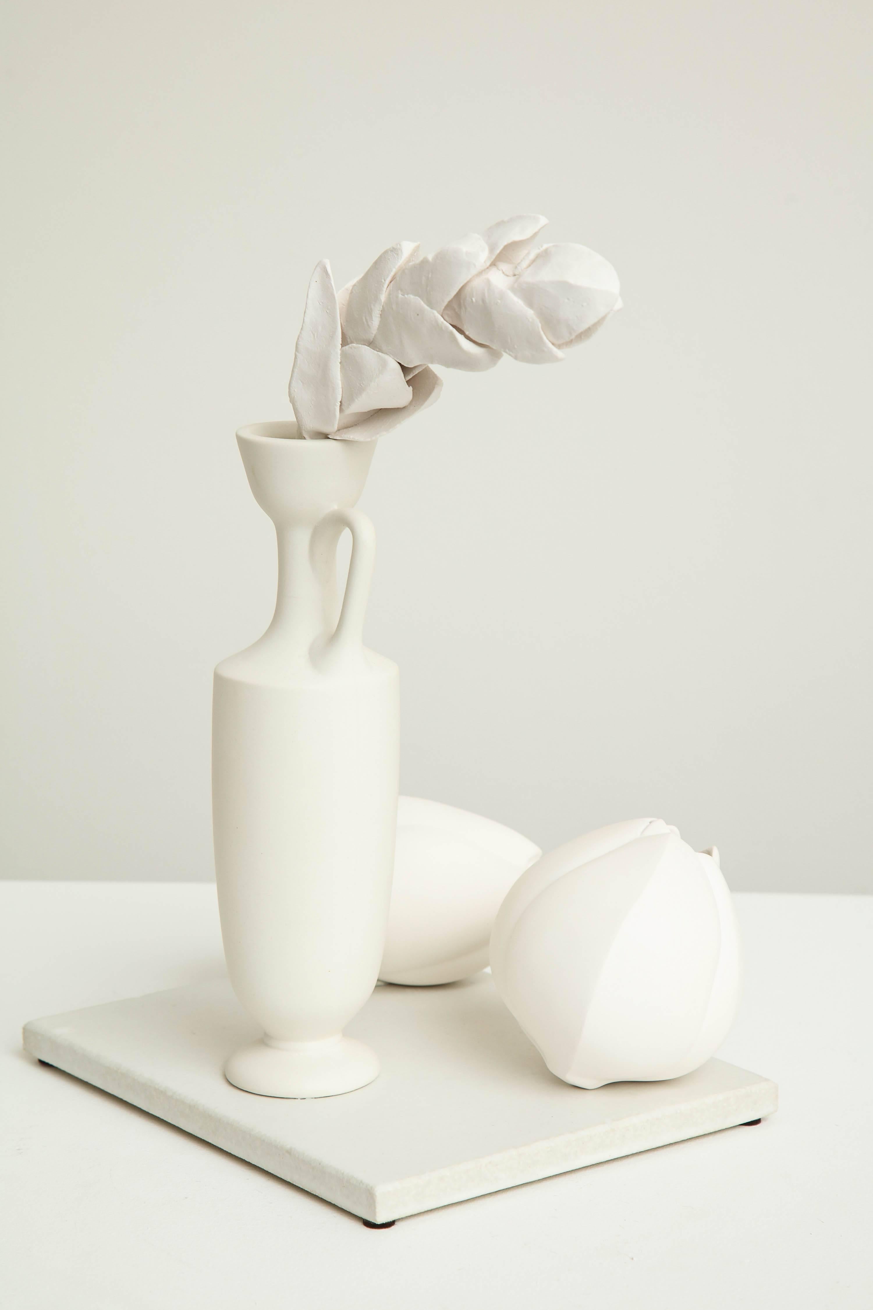 Contemporary Porcelain Still Life with Lekythos, Branch, and Two Buds by Anat Shiftan, 2017